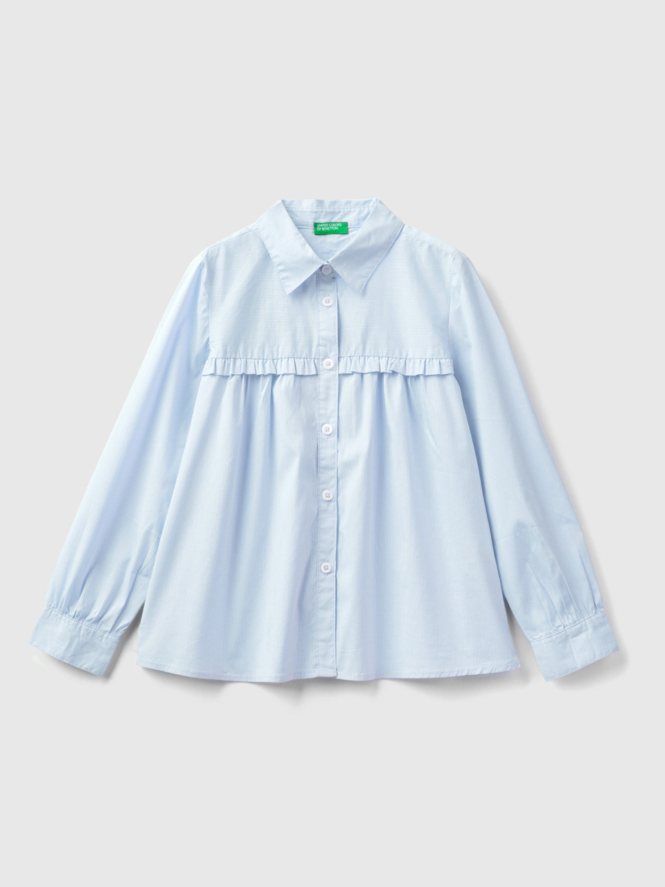 Benetton, Shirt With Rouches On The Yoke, Sky Blue, Kids