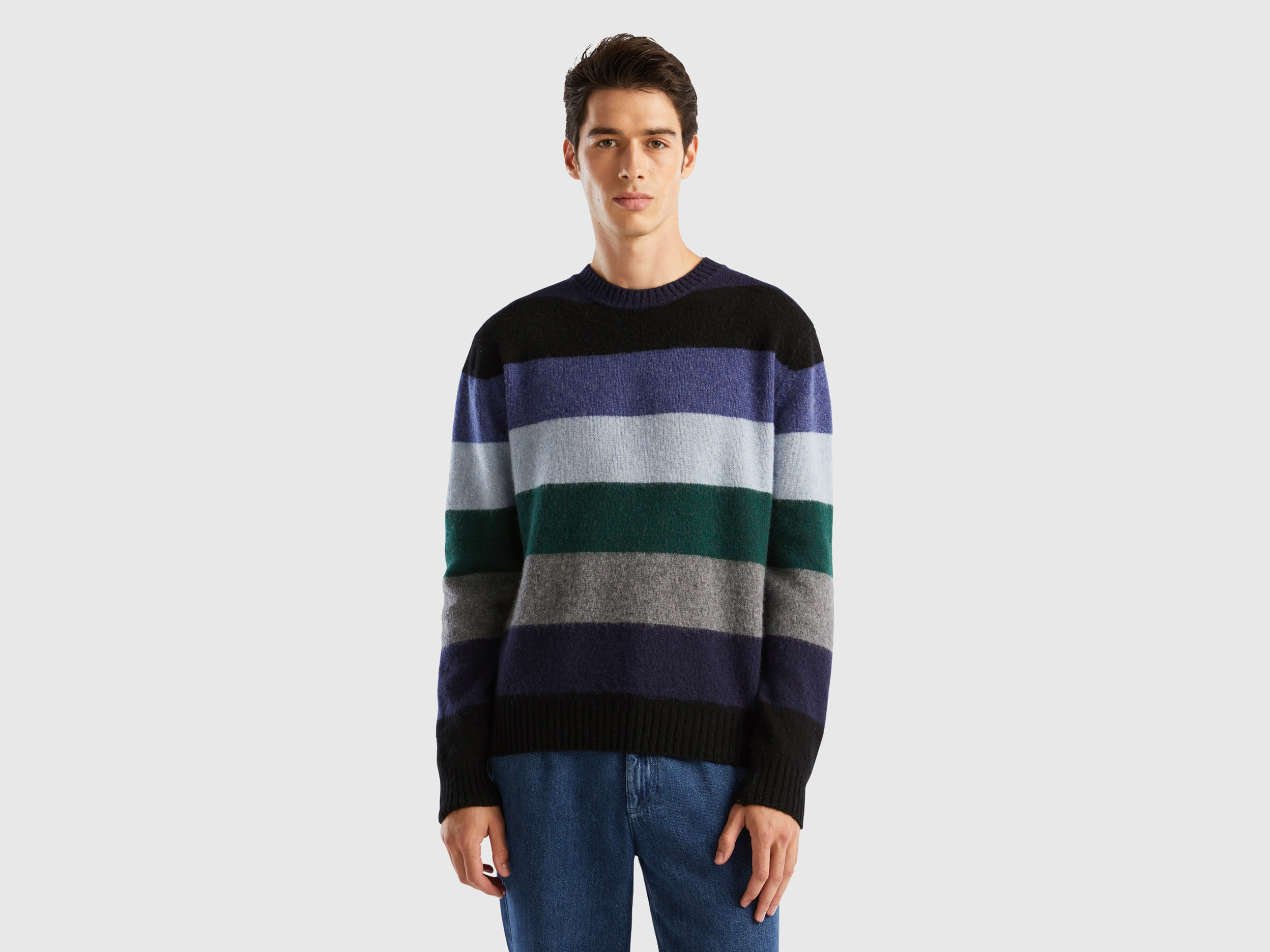 Benetton, Striped Sweater In Pure Shetland Wool, size XXL, Multi-color, Men