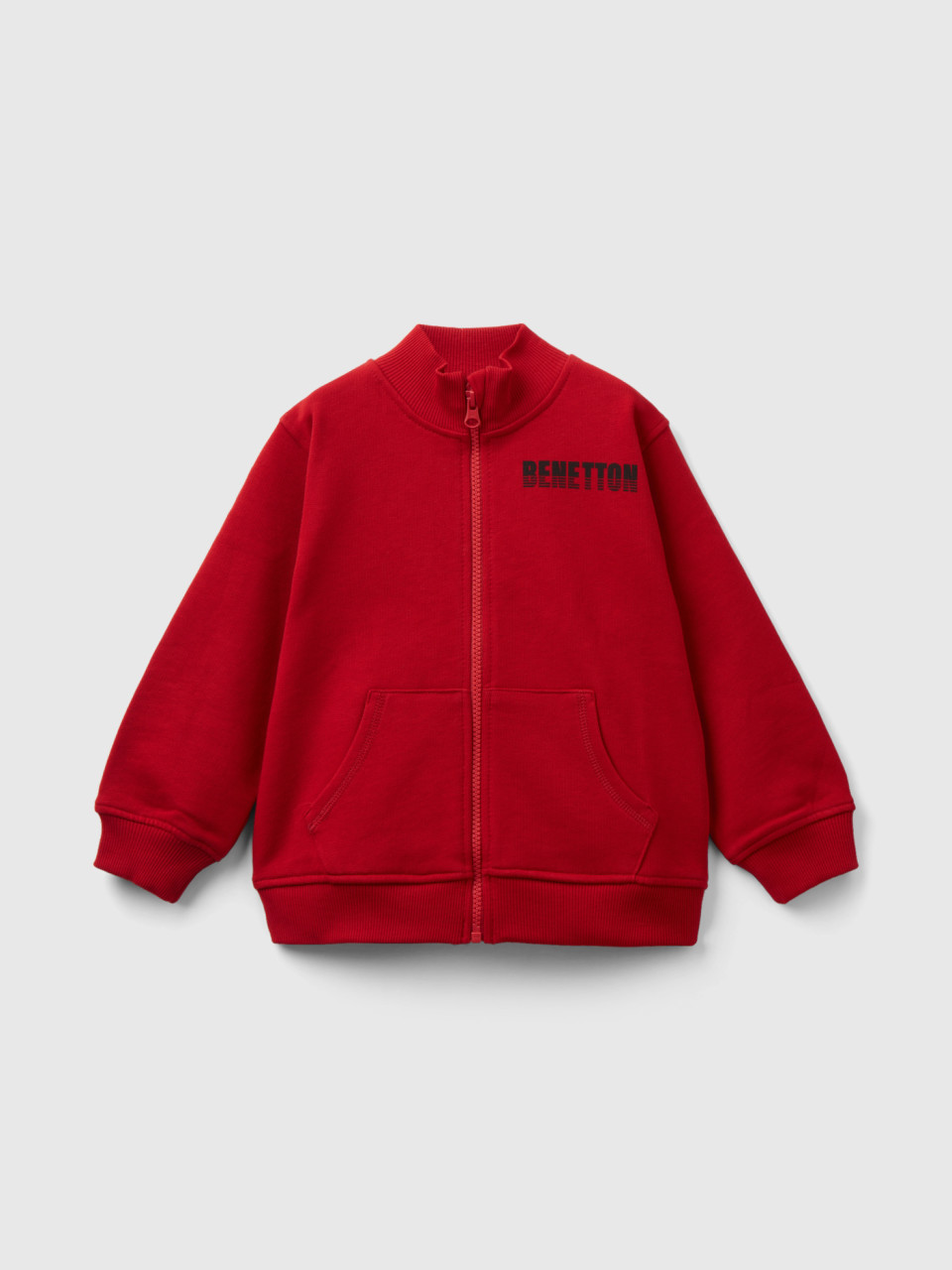Benetton, Sweatshirt In Organic Cotton With Zip, Red, Kids