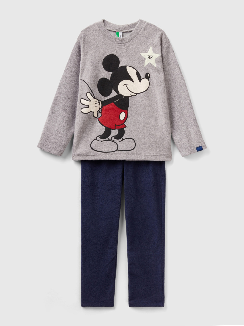Benetton, Pyjamas With Mickey Mouse Fleece, Light Gray, Kids