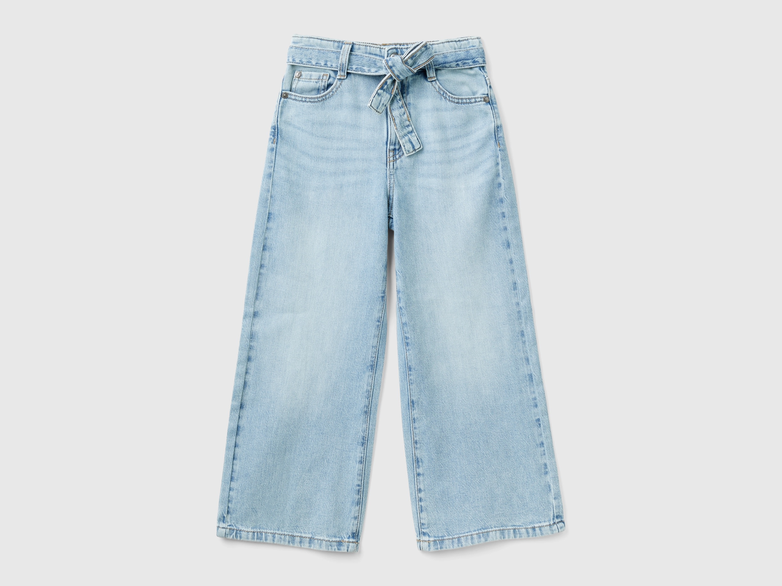 Benetton, Jeans Wide Fit Con Fusciacca, Azzurro, Bambini