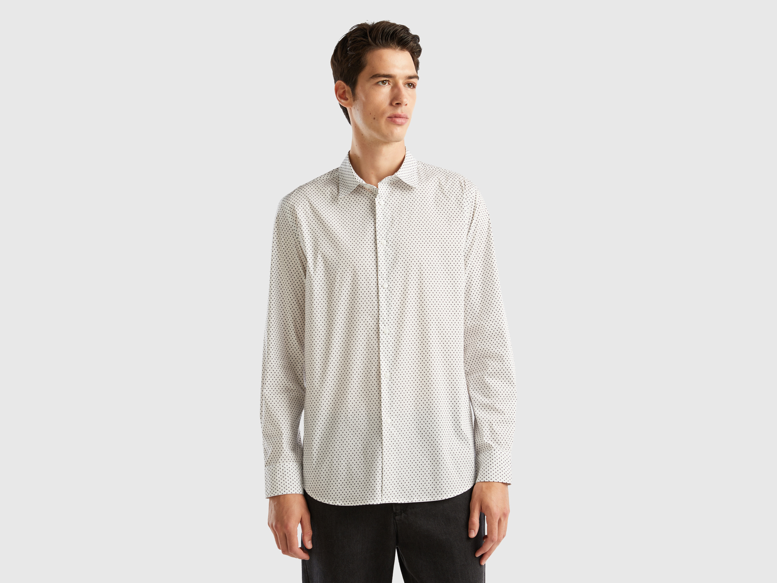 Benetton, Patterned Slim Fit Shirt, size XL, White, Men