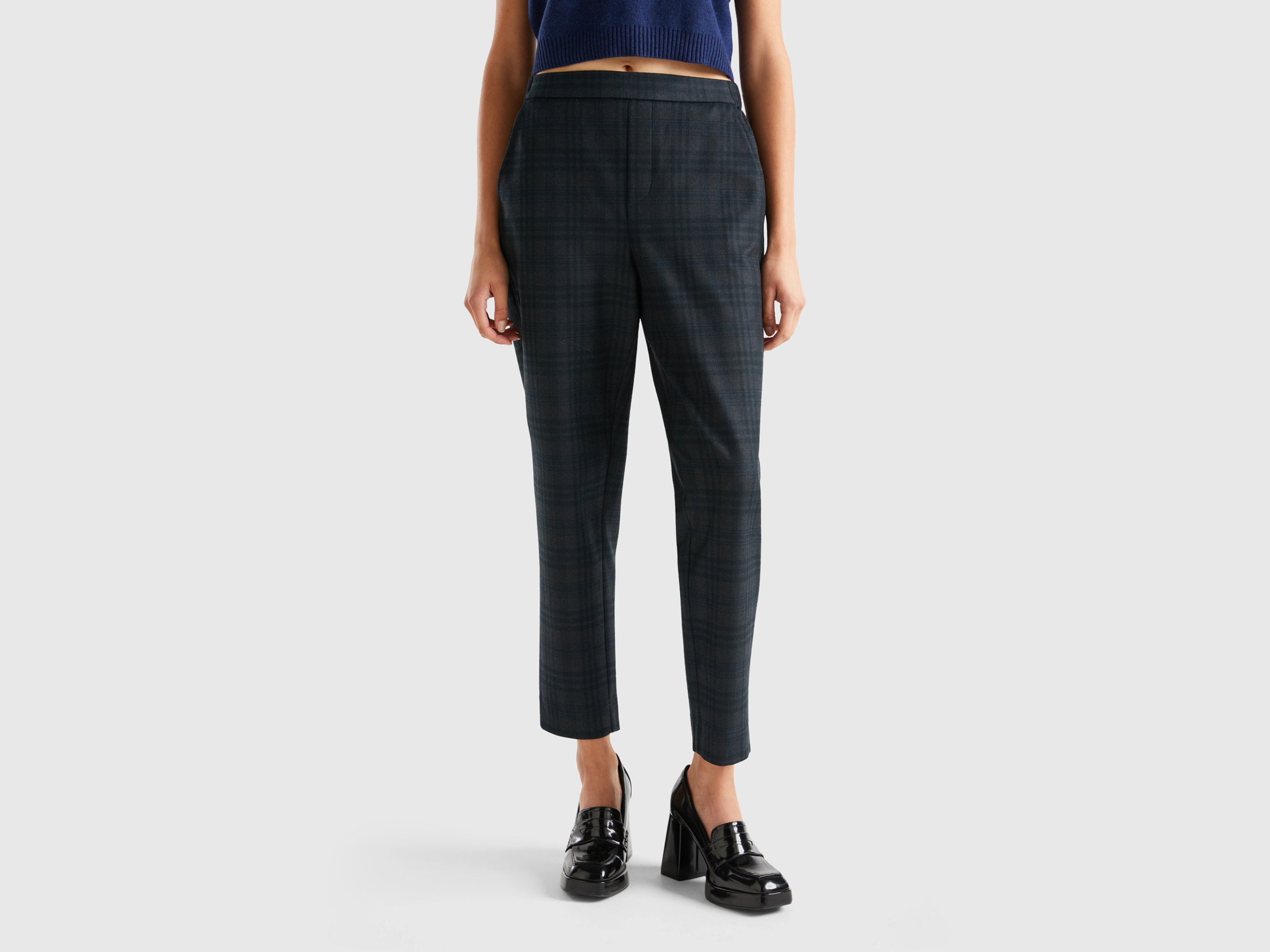 Benetton, Patterned Pants With Elastic Waist, size XL, Black, Women