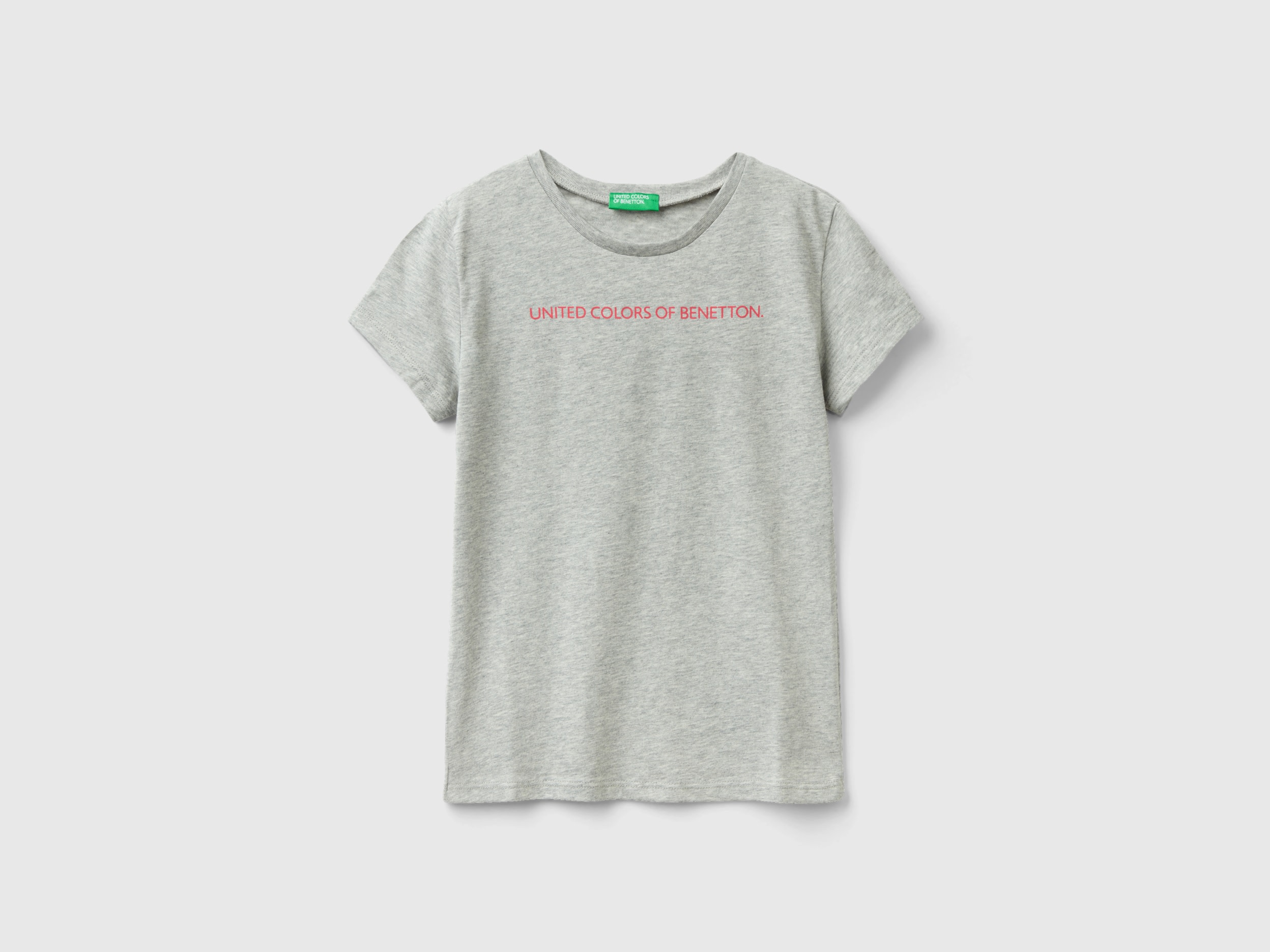 Benetton, 100% Cotton T-shirt With Logo, size XL, Light Gray, Kids