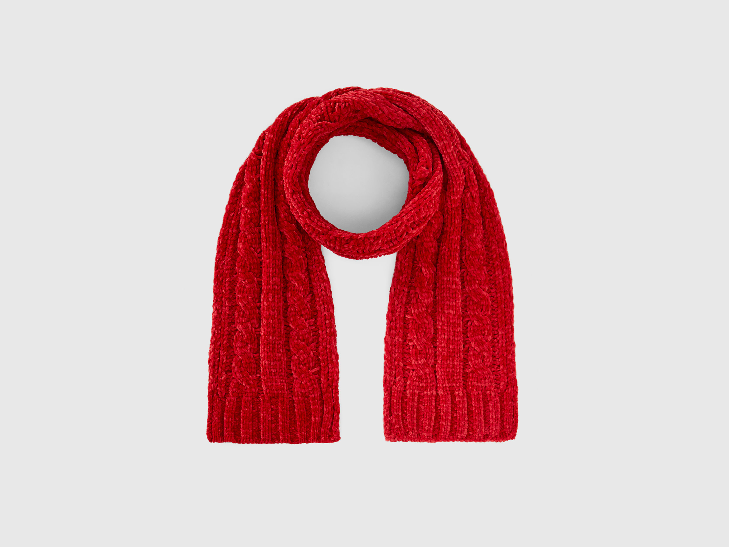 Benetton, Chenille Scarf With Cable Knit, size 4-6, Red, Kids