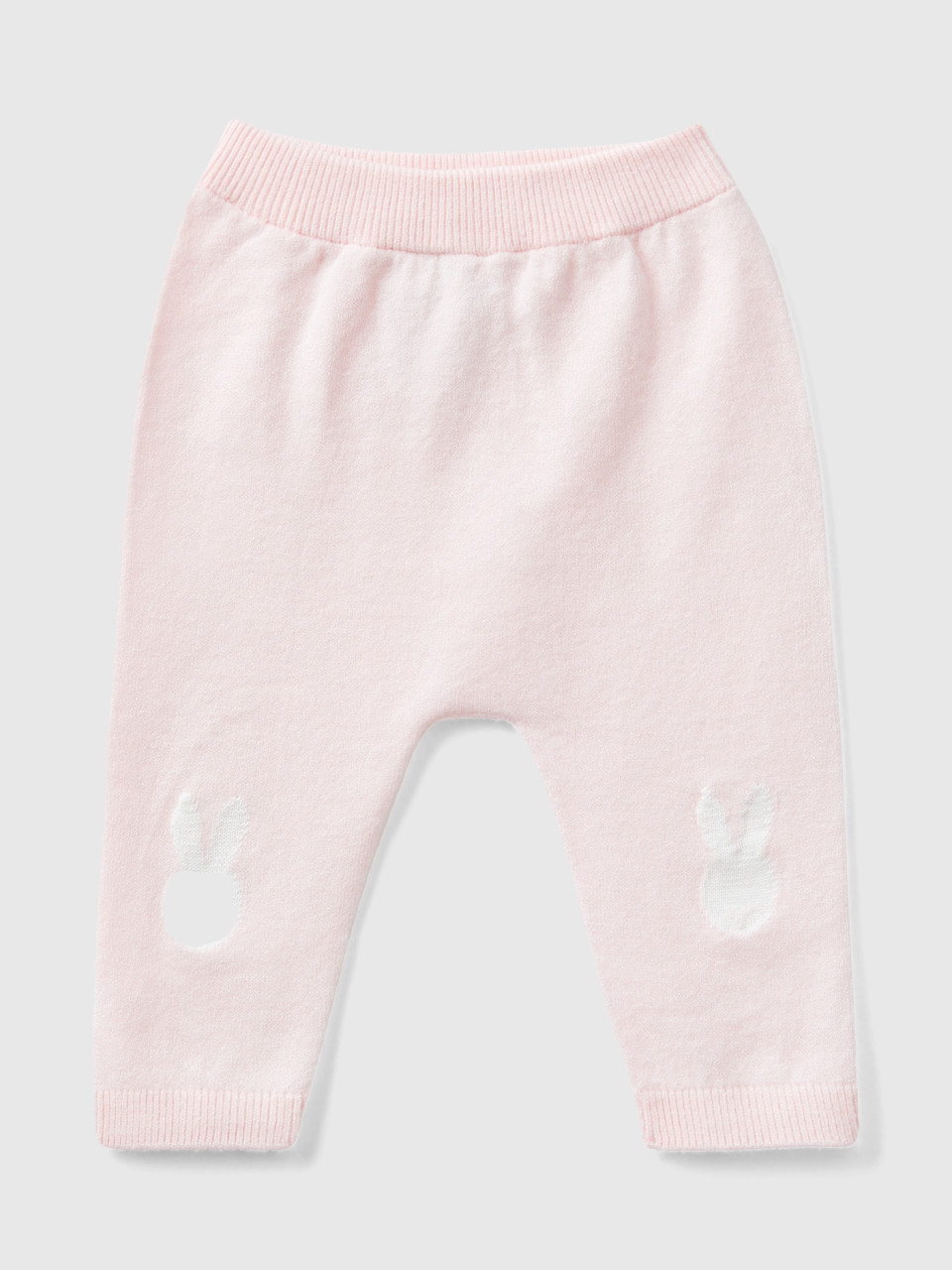 Benetton, Knit Trousers With Inlay, Soft Pink, Kids