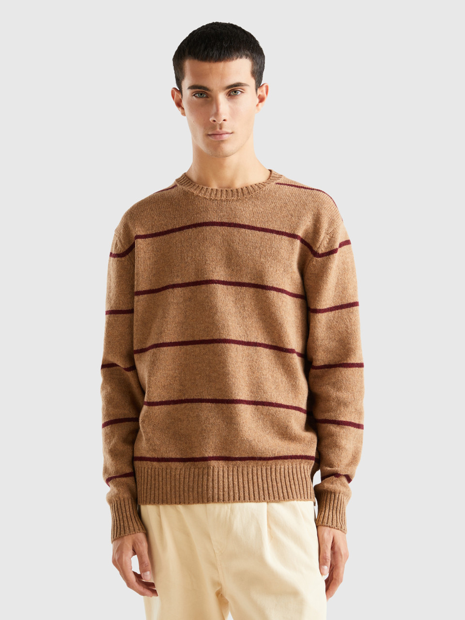 Benetton, Sweater In Pure Shetland Wool, Beige, Men