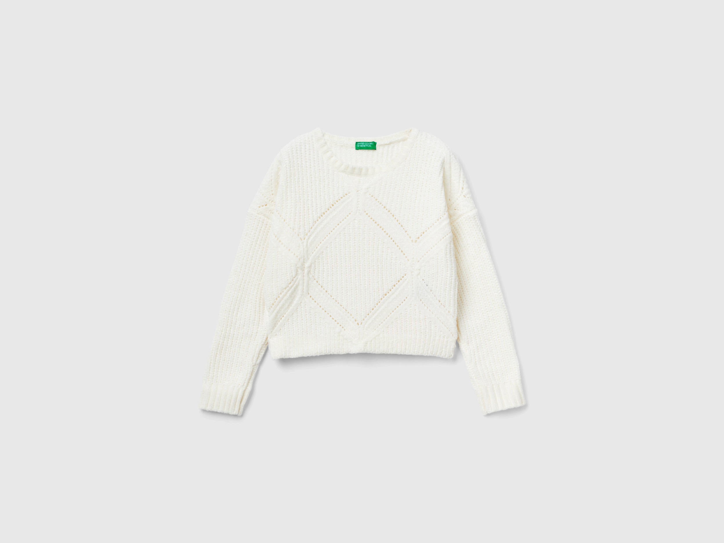 Benetton, Boxy Fit Chenille Sweater, size M, Creamy White, Kids