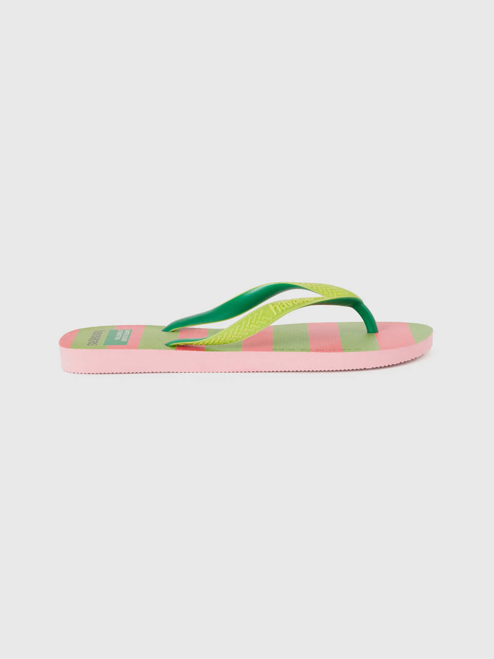 Benetton, Havaianas Flip Flops With Pink And Light Green Stripes,5-3,5