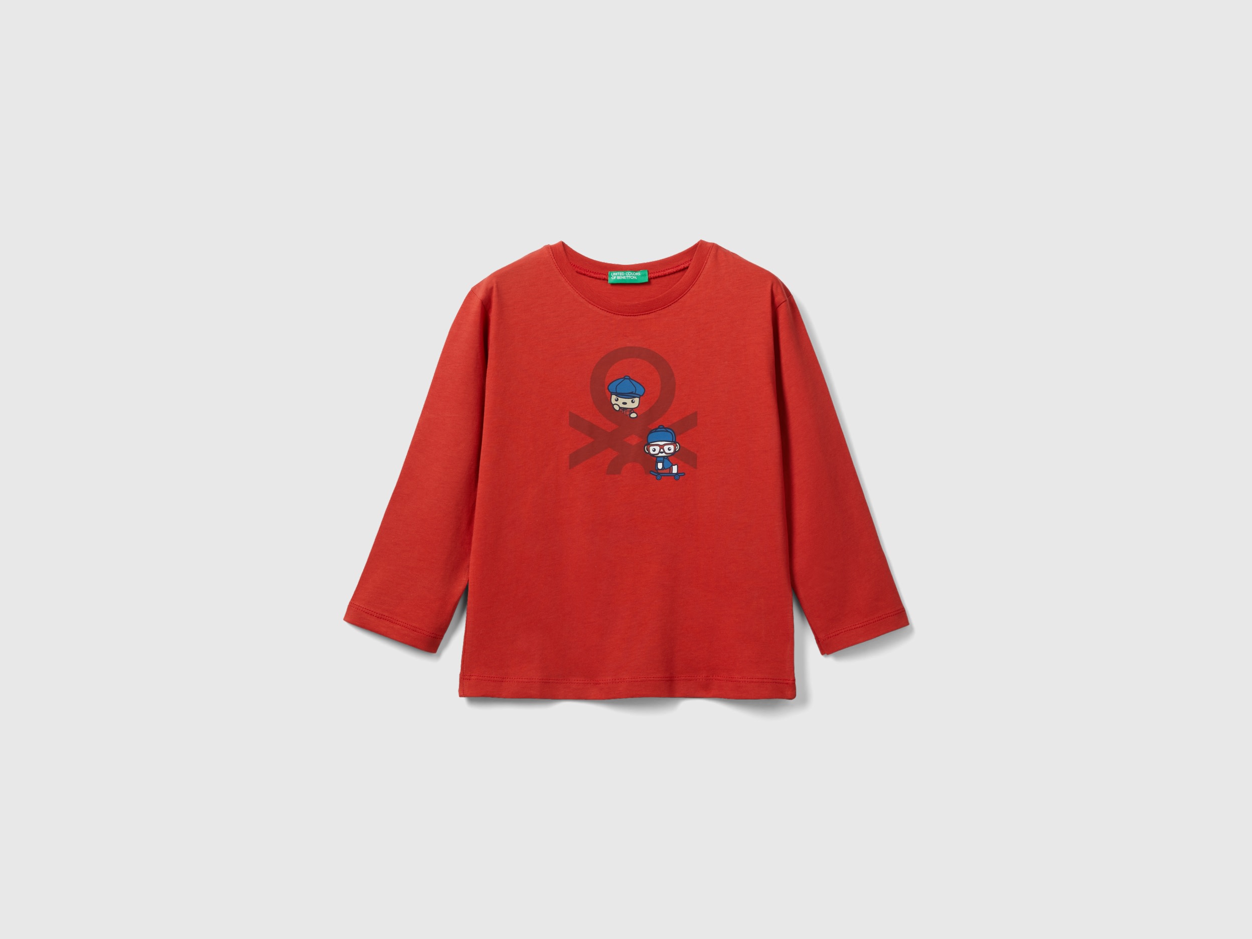 Benetton, Long Sleeve Organic Cotton T-shirt, size 12-18, Brick Red, Kids