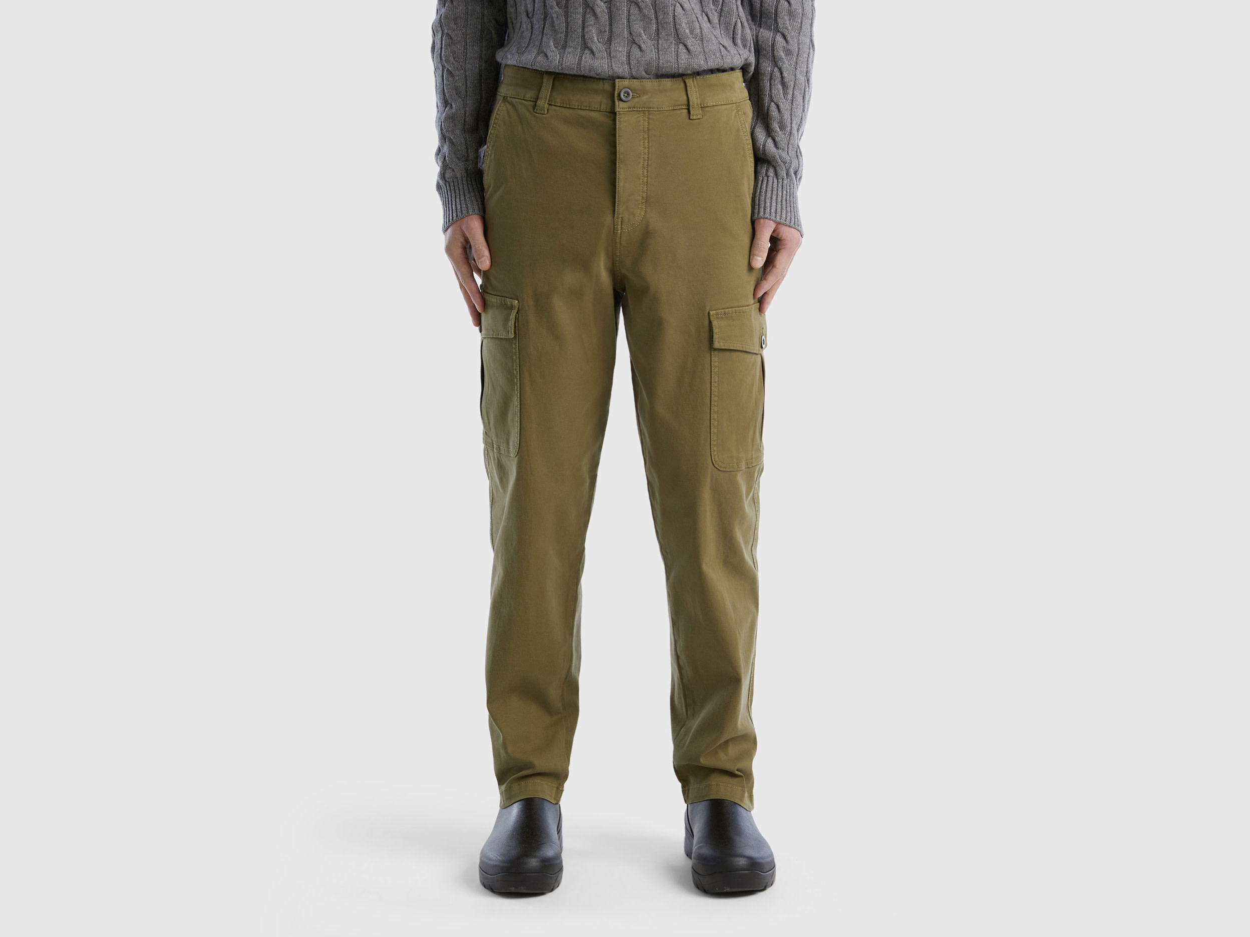 Benetton, Straight Leg Cargo Trousers, size 32, Military Green, Men