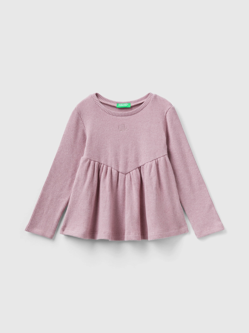 Benetton, Warm Ribbed T-shirt With Rouching, Pink, Kids
