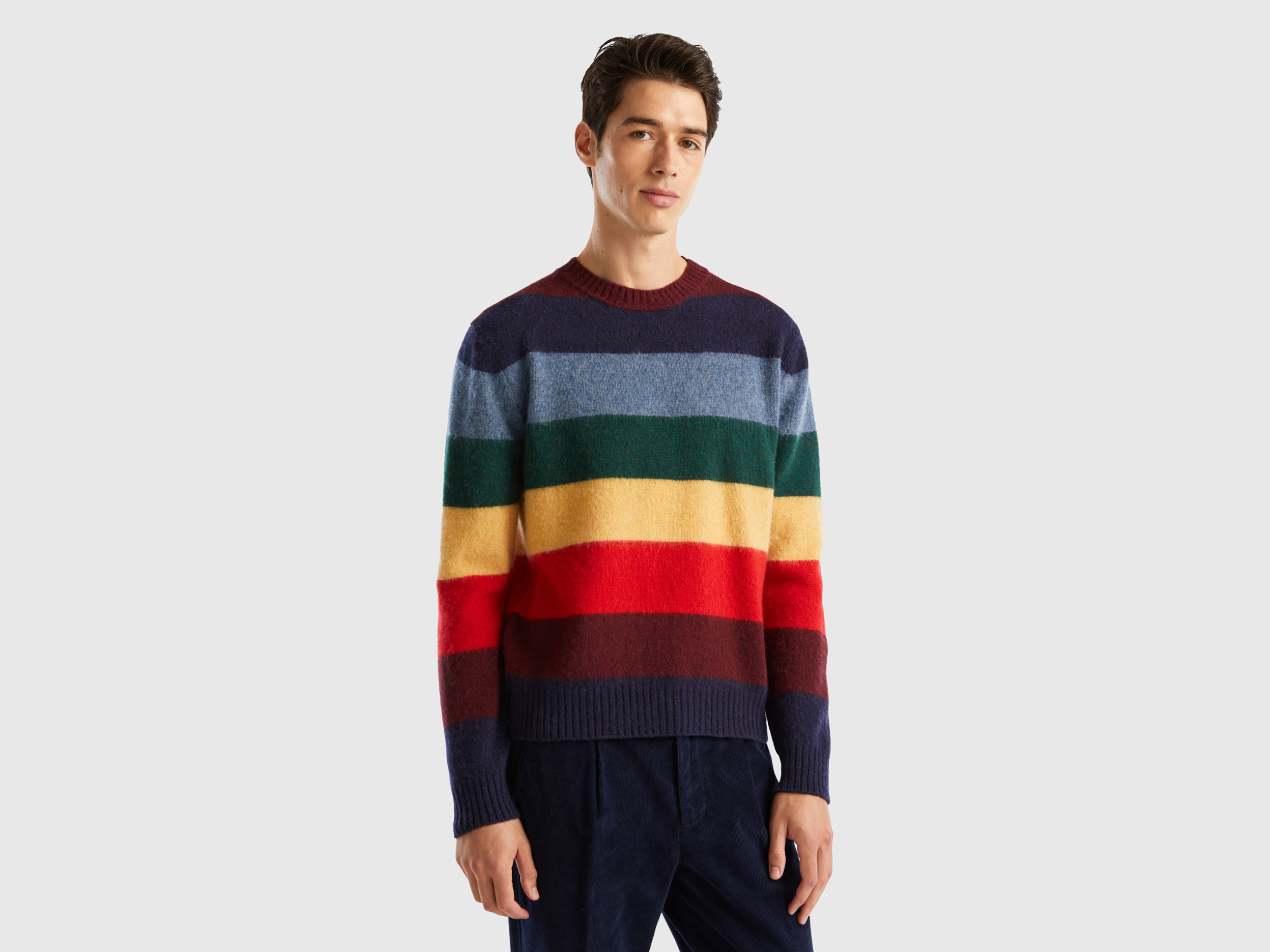 Benetton, Striped Sweater In Pure Shetland Wool, size M, Multi-color, Men