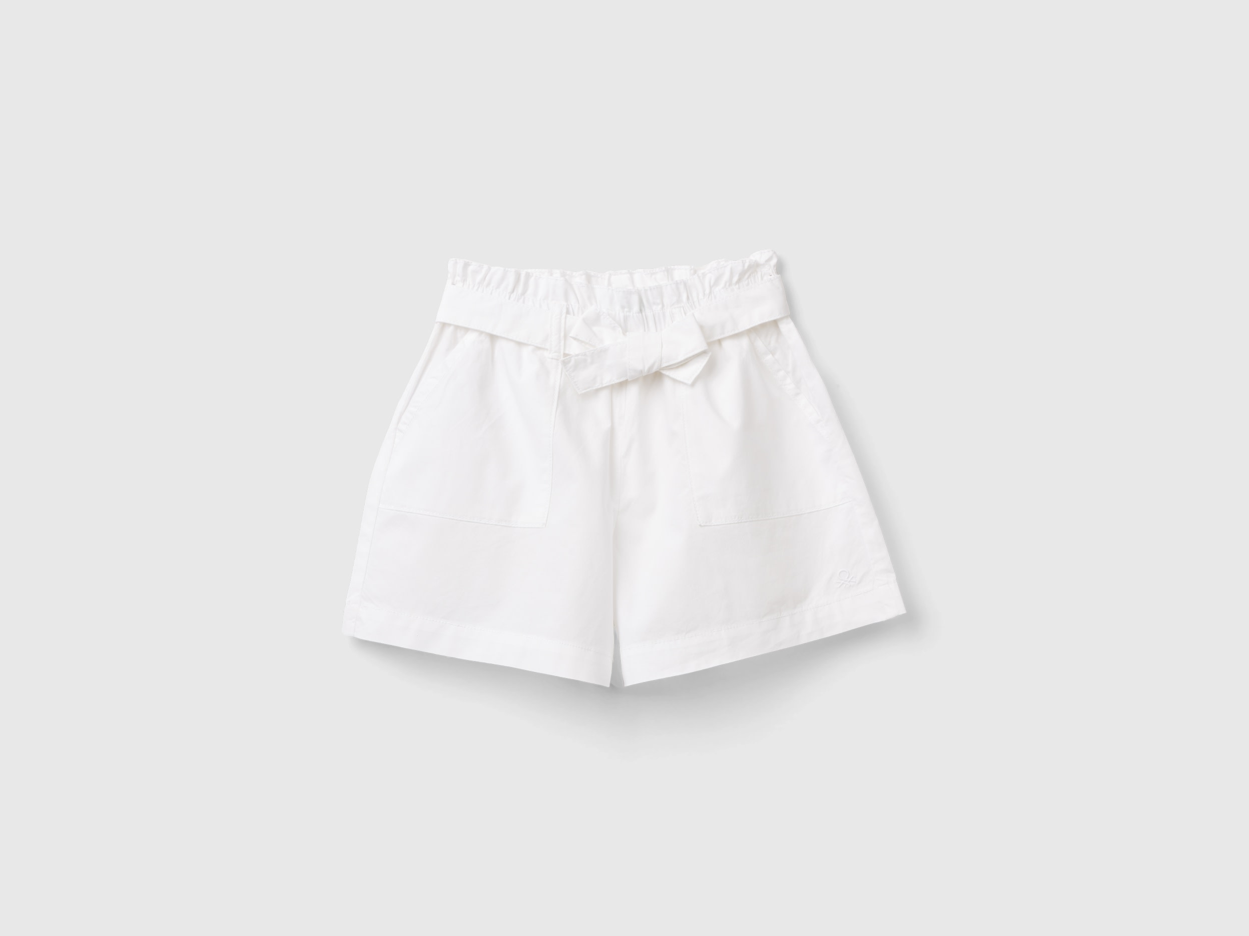 Benetton, Pantaloni Corti Paperbag, Bianco, Bambini