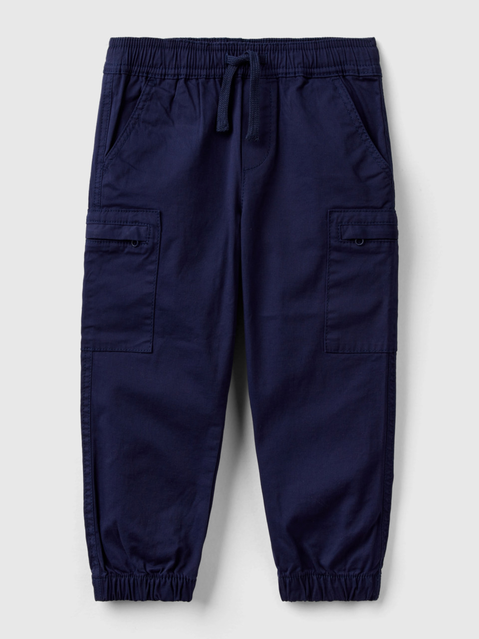 Benetton, Cargo Trousers With Drawstring, Dark Blue, Kids