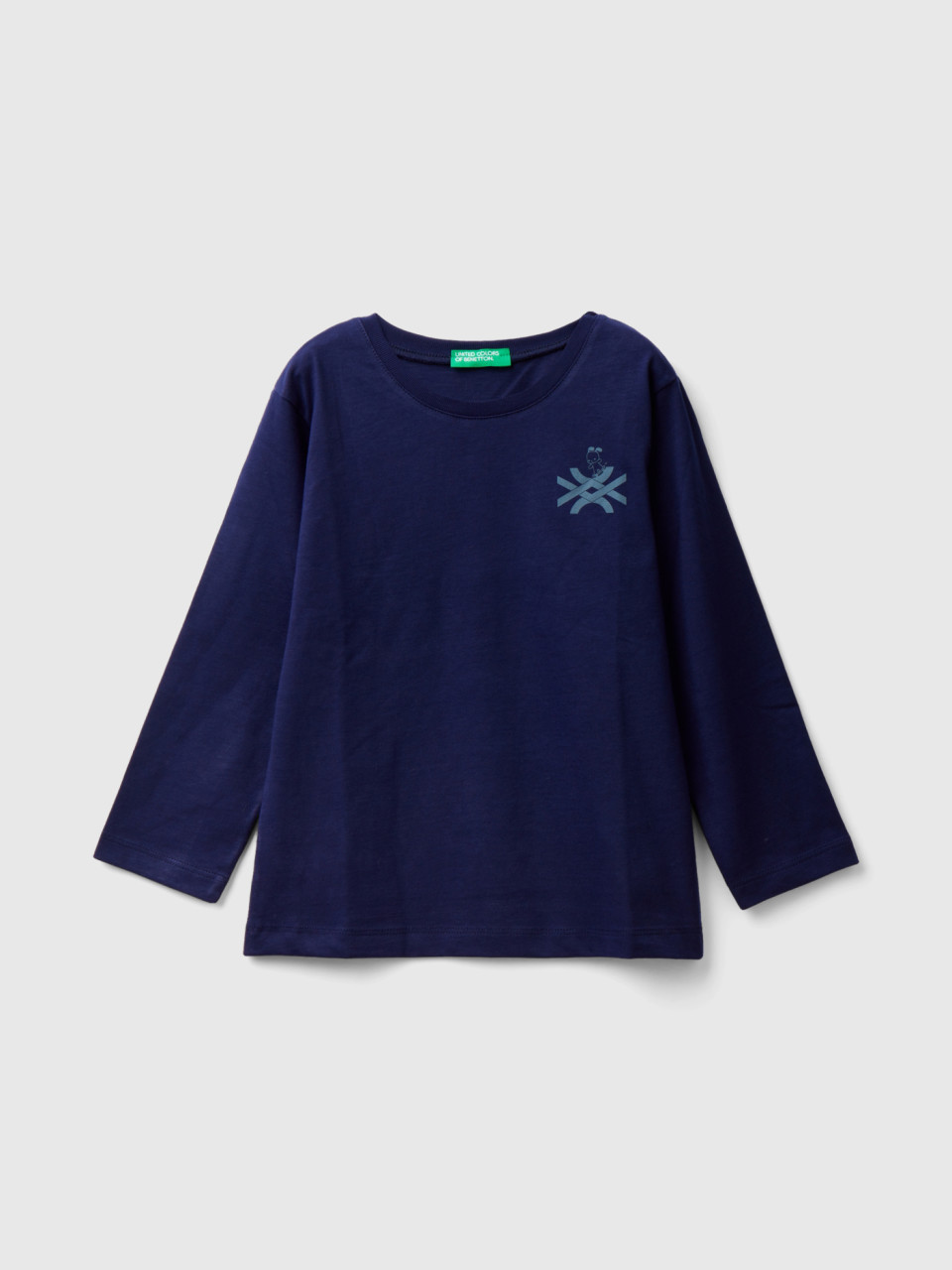 Benetton, Long Sleeve T-shirt With Logo, Dark Blue, Kids