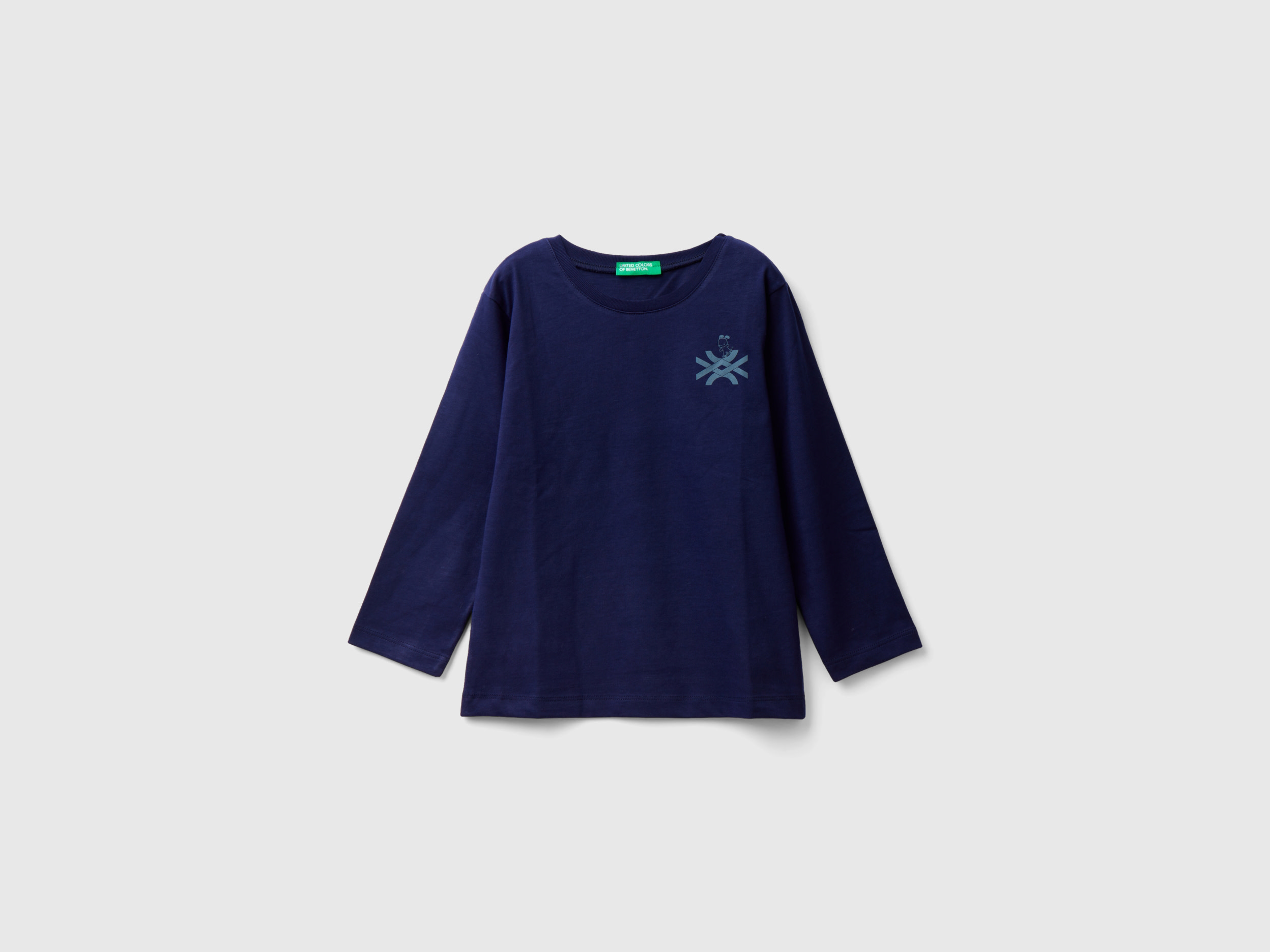 Benetton, Long Sleeve T-shirt With Logo, size 12-18, Dark Blue, Kids