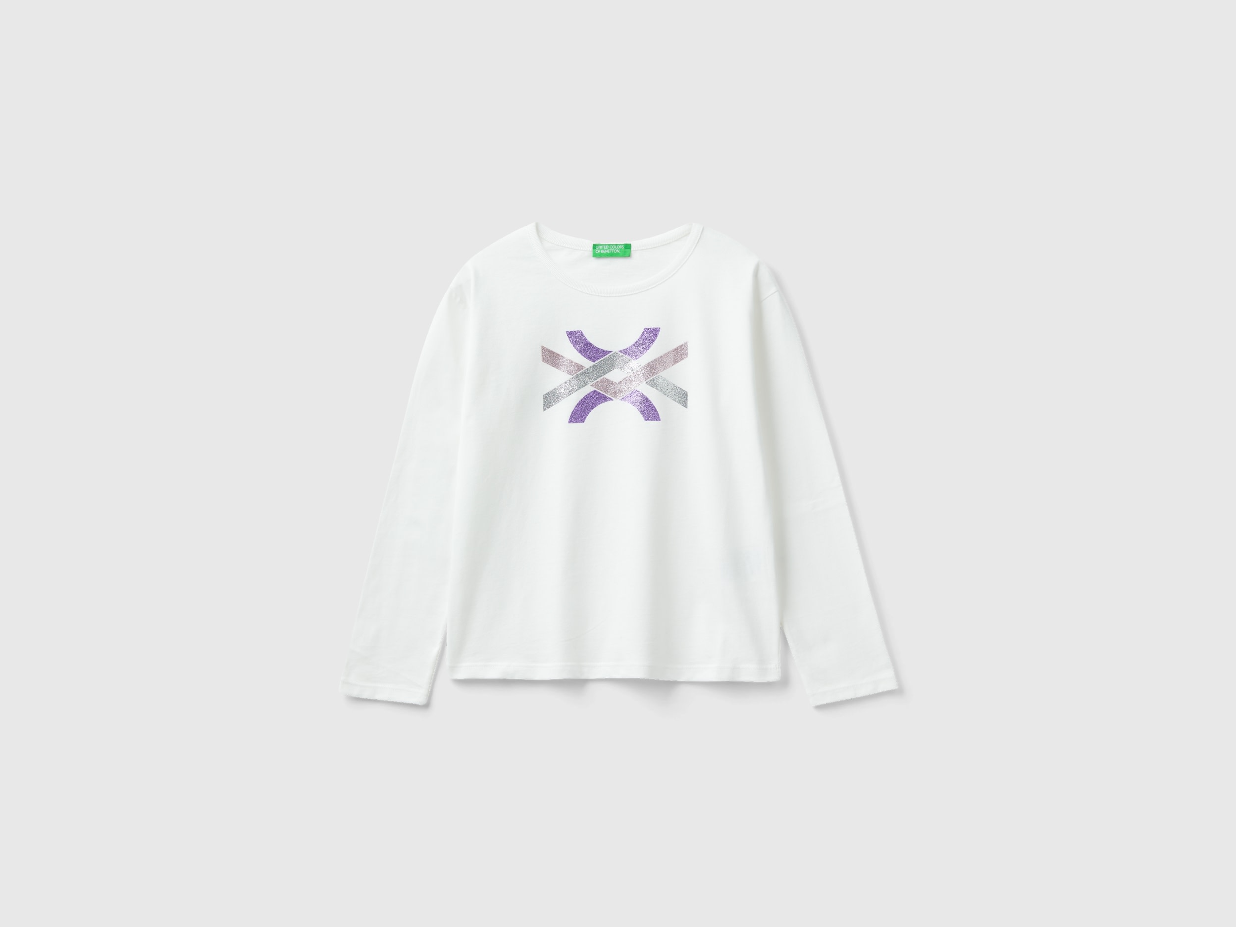 Benetton, T-shirt In Warm Organic Cotton With Glitter, size M, White, Kids