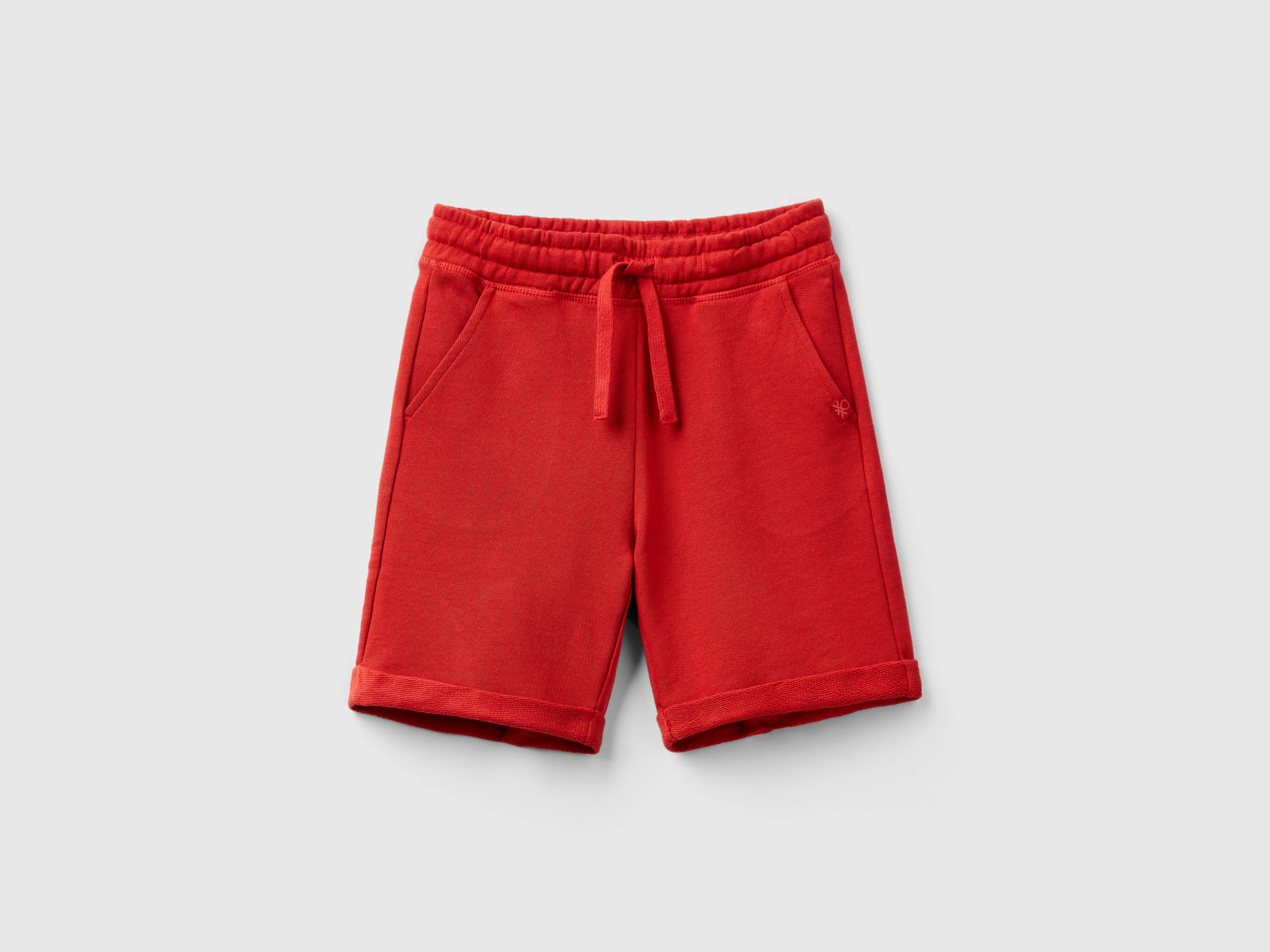Benetton, Bermuda In Felpa Di Puro Cotone, Rosso Mattone, Bambini