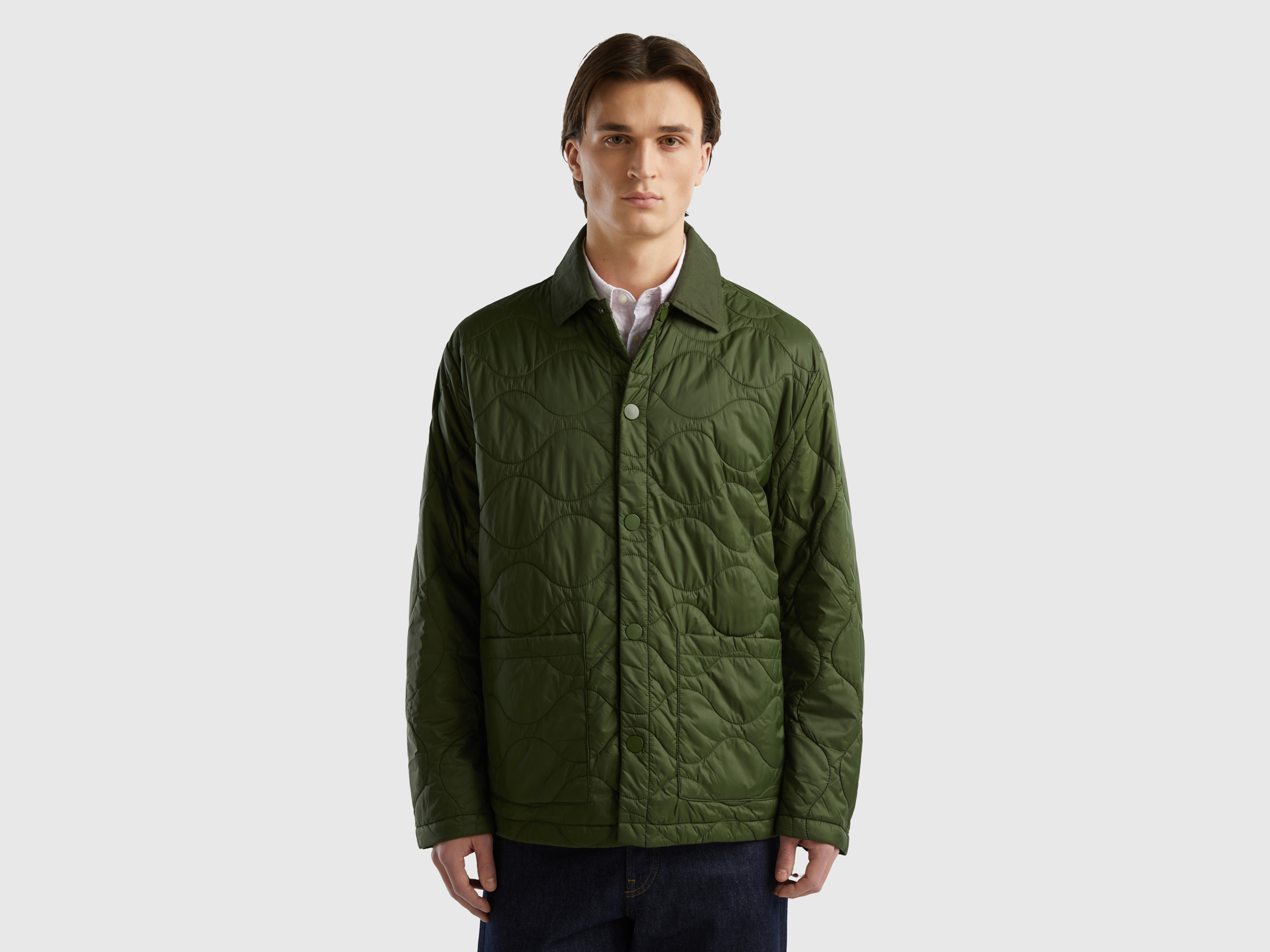 Benetton, Quilted Jacket With Collar, size XS, , Men