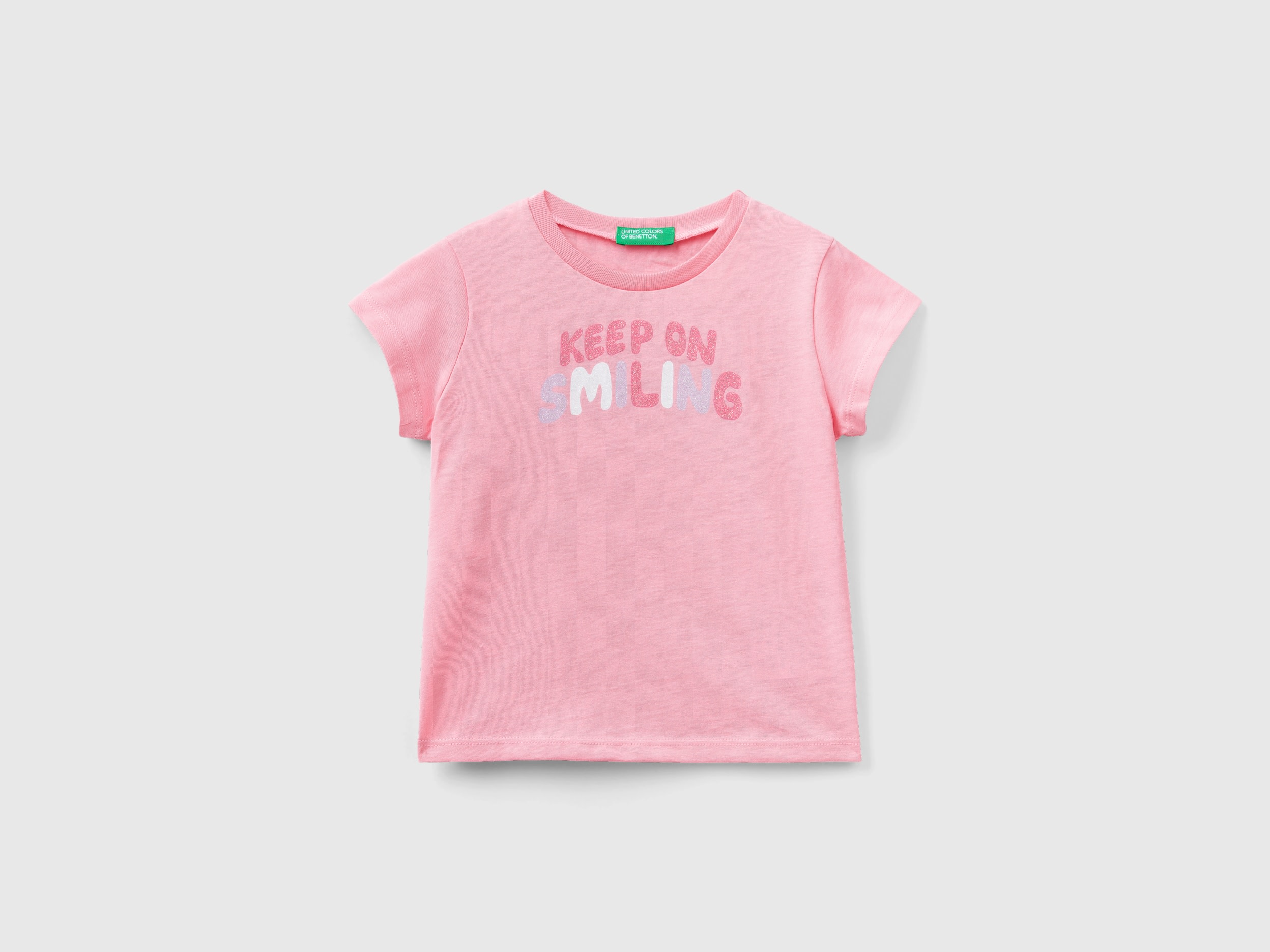 Benetton, T-shirt In Organic Cotton With Glitter, size 5-6, Pink, Kids