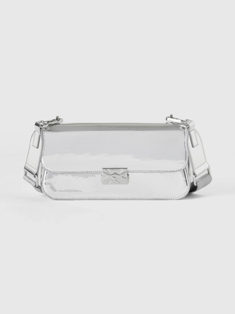 Benetton, Glossy Silver Handbag, Silver, Women