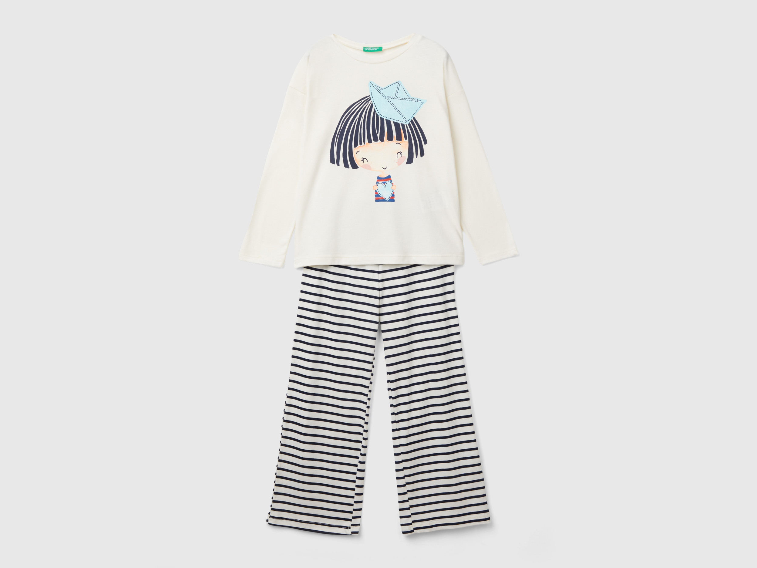 Benetton, Pyjama Mit Püppchen-print, size M, Cremeweiss, female