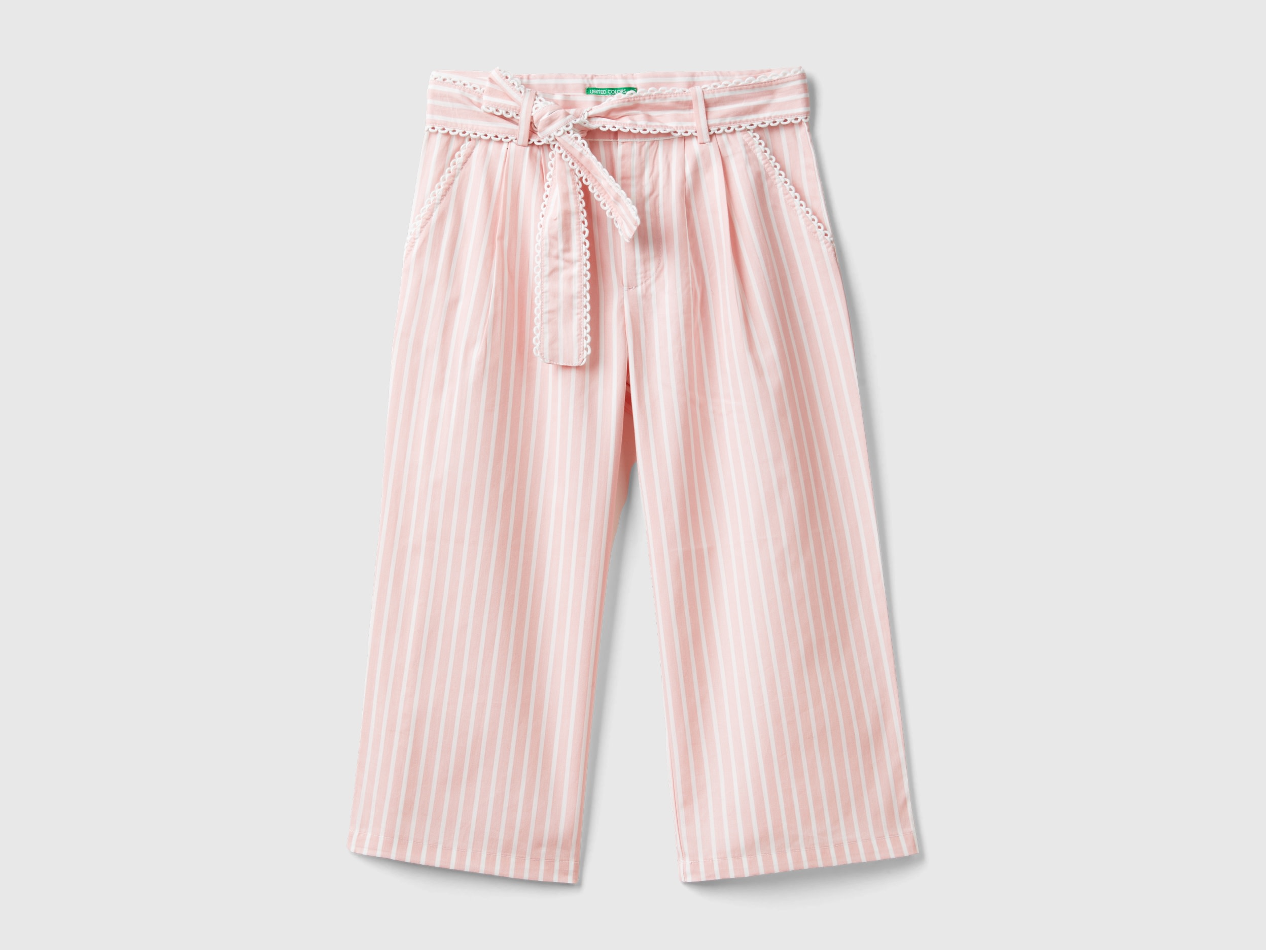 Benetton, Pantaloni Palazzo A Righe, Rosa, Bambini