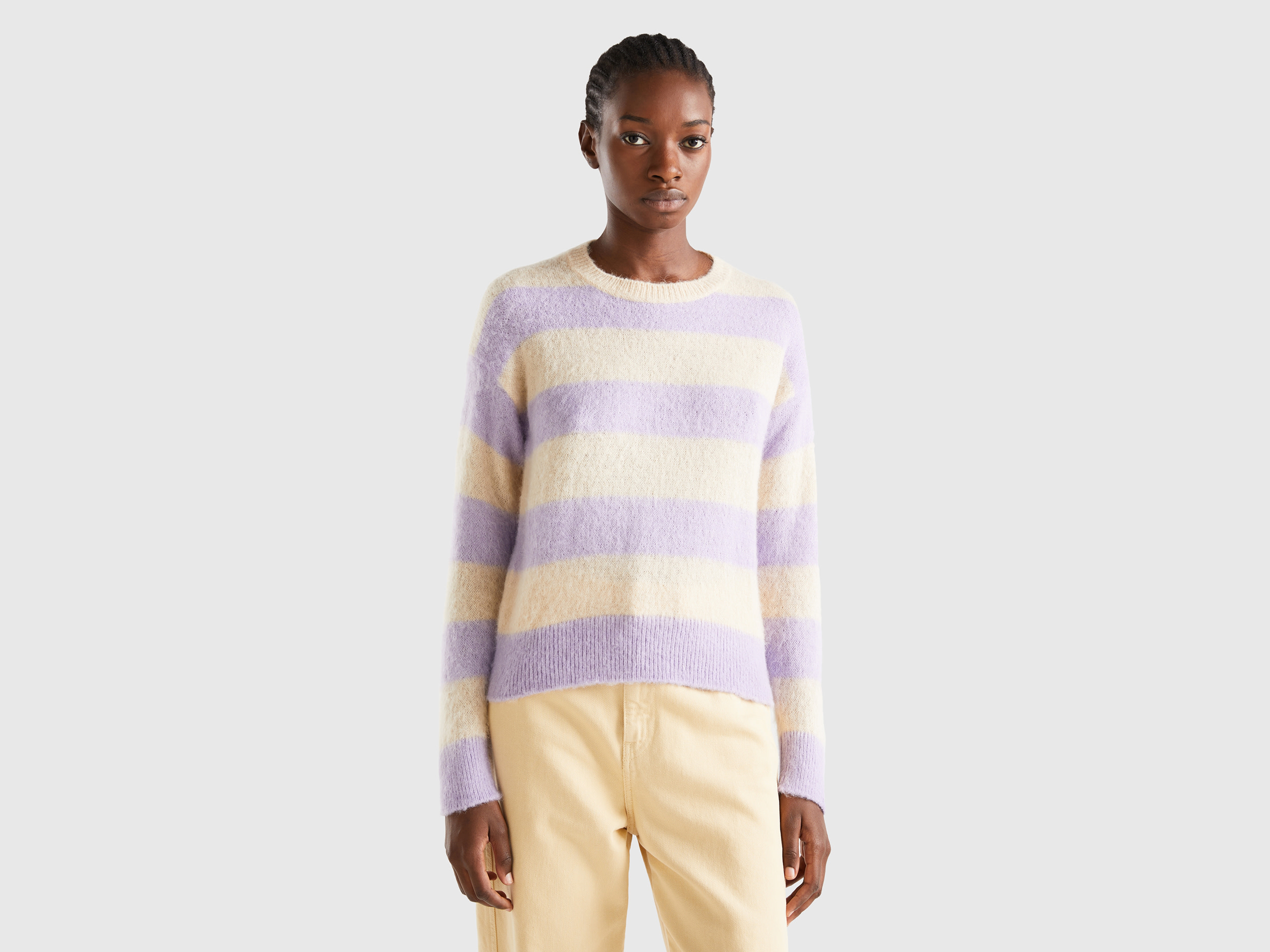Benetton, Striped Sweater In Alpaca Blend, size XS, Lilac, Women