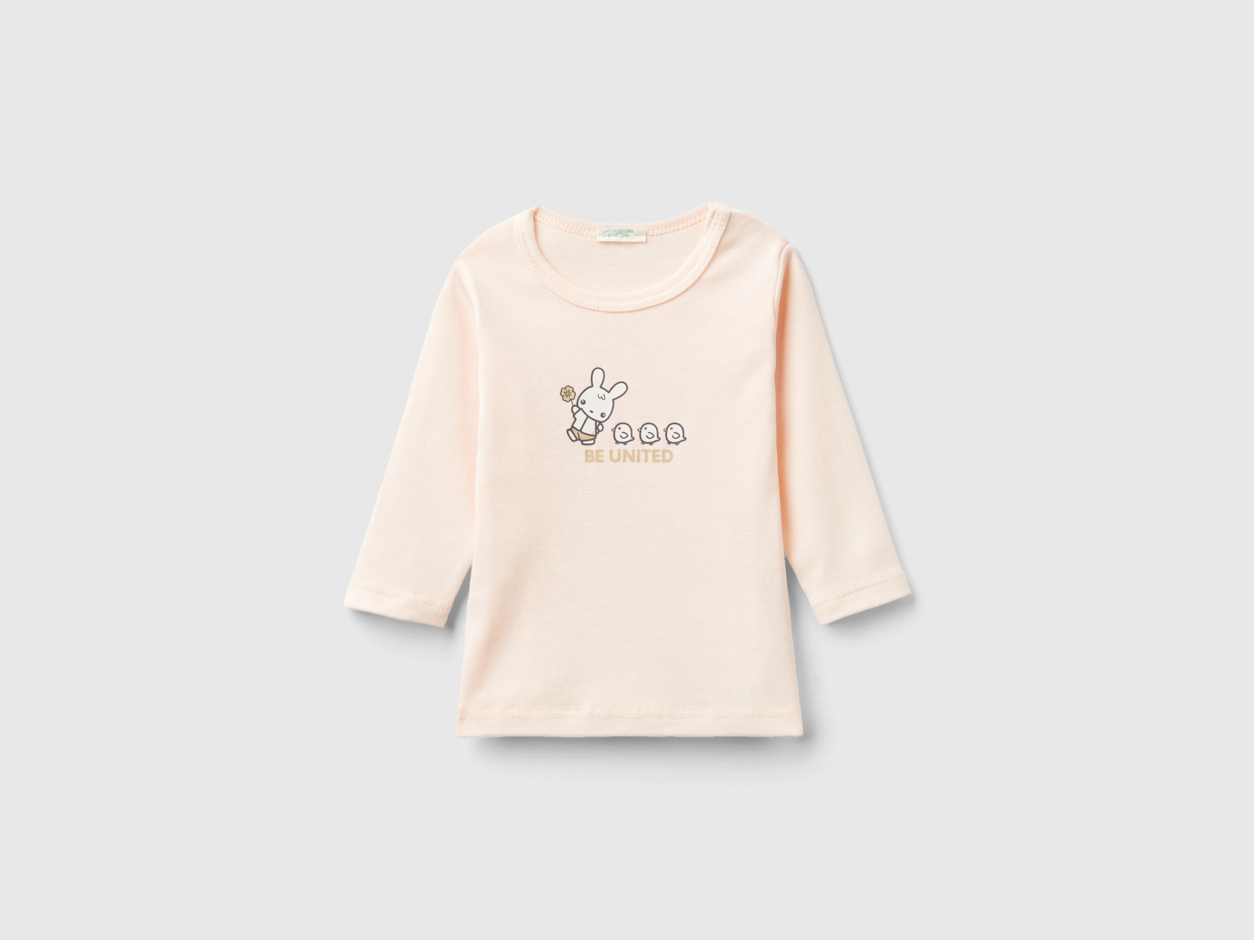 Benetton, Long Sleeve 100% Organic Cotton T-shirt, size 12-18, Peach, Kids