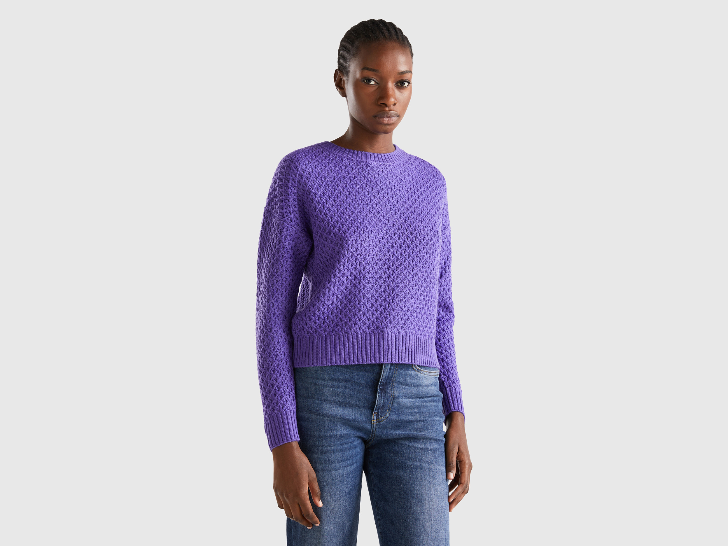Benetton, Boxy Fit Knit Sweater, size XL, Violet, Women