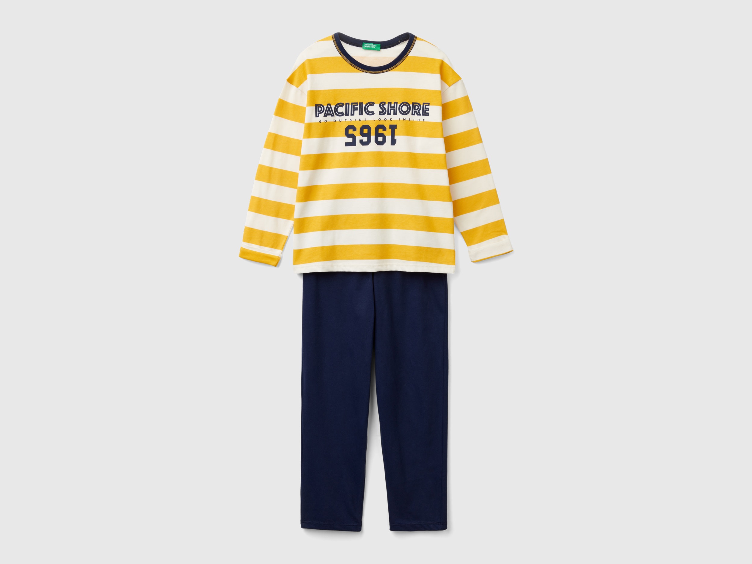 Benetton, Pigiama Con Maglia A Righe, Giallo, Bambini