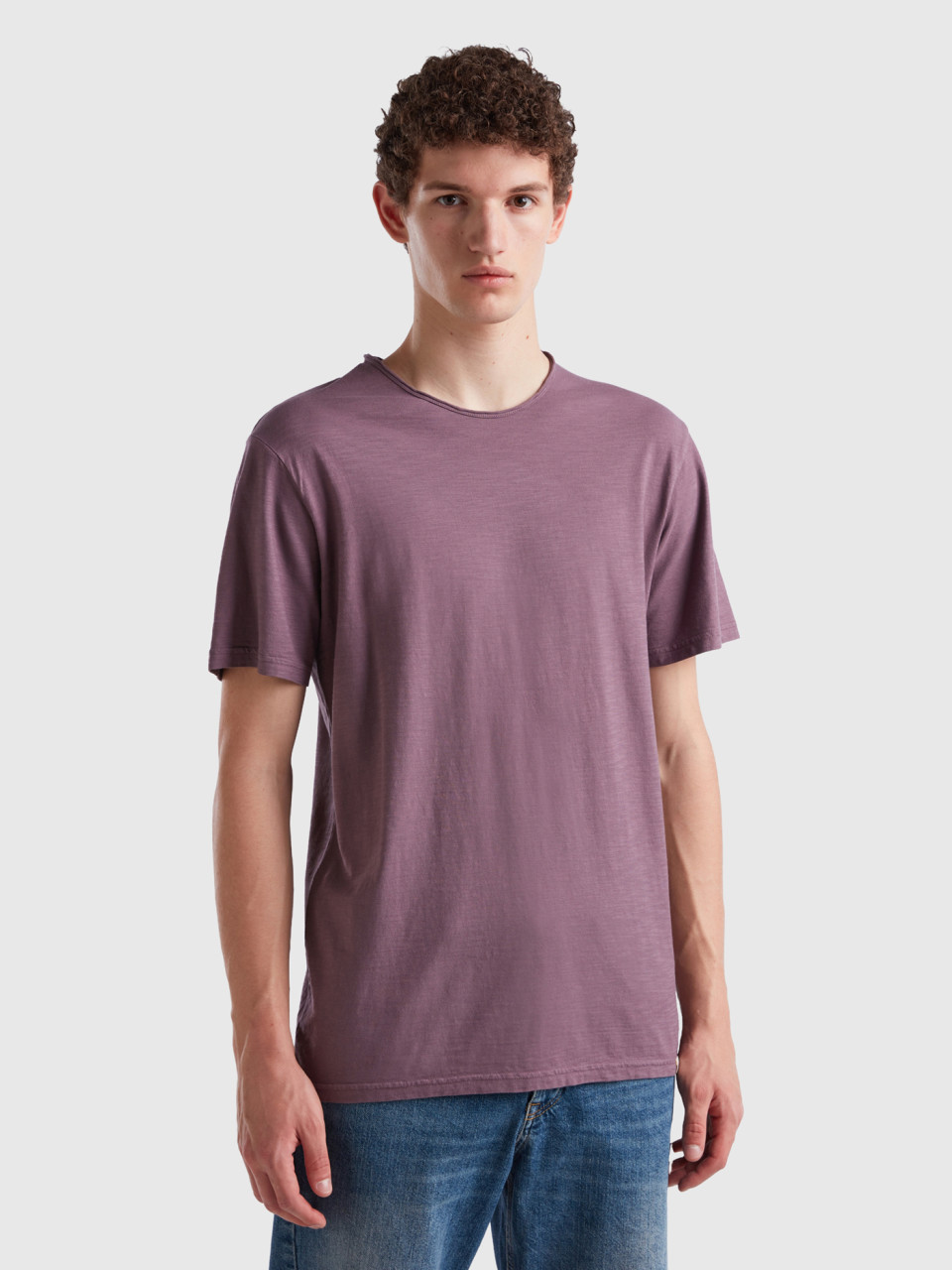 Benetton, T-shirt Aus Geflammter Baumwolle In Violett, Purpur, male