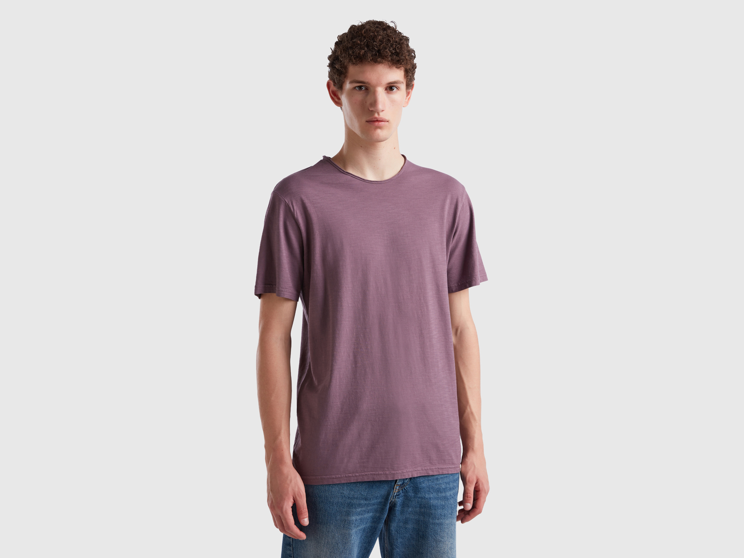 Benetton, Purple T-shirt In Slub Cotton, size XS, Violet, Men