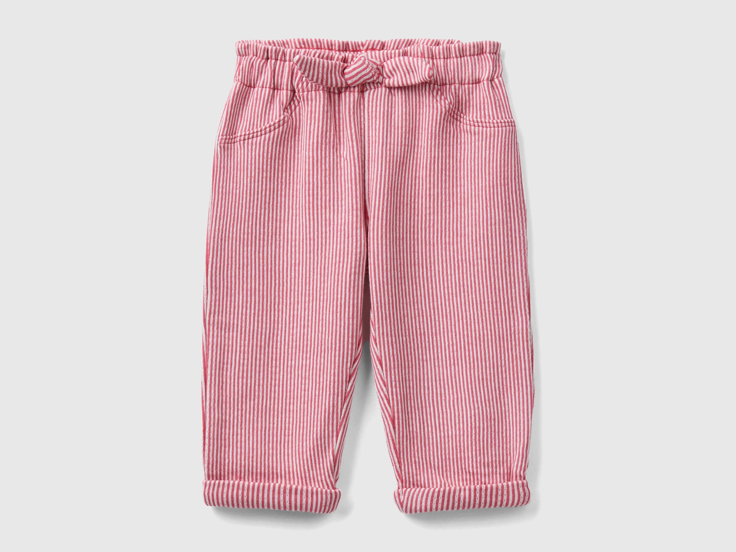 Benetton, Striped Paperbag Trousers, size 0-1, Salmon, Kids