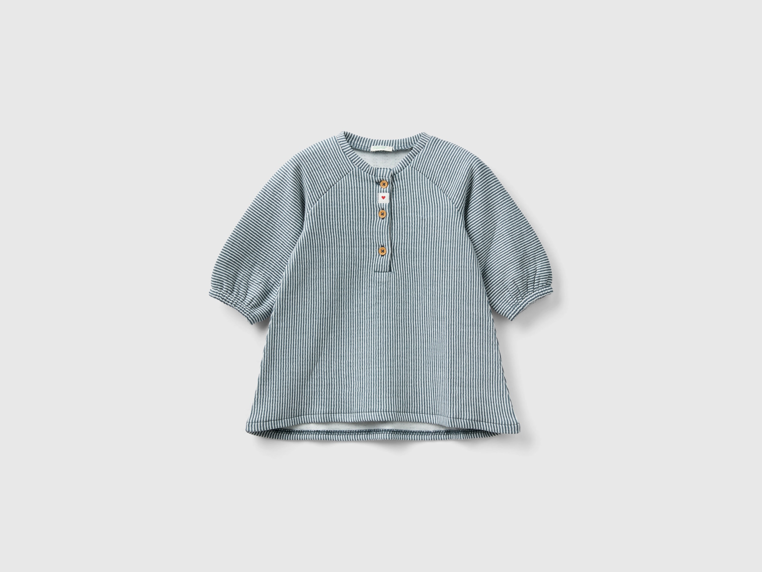 Benetton, Striped Dress In Pure Cotton, size 3-6, Gray, Kids