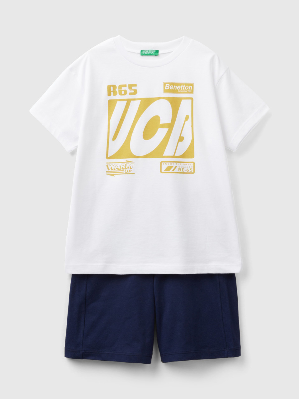 Benetton, Conjunto De Camiseta Y Bermudas, Blanco, Niños