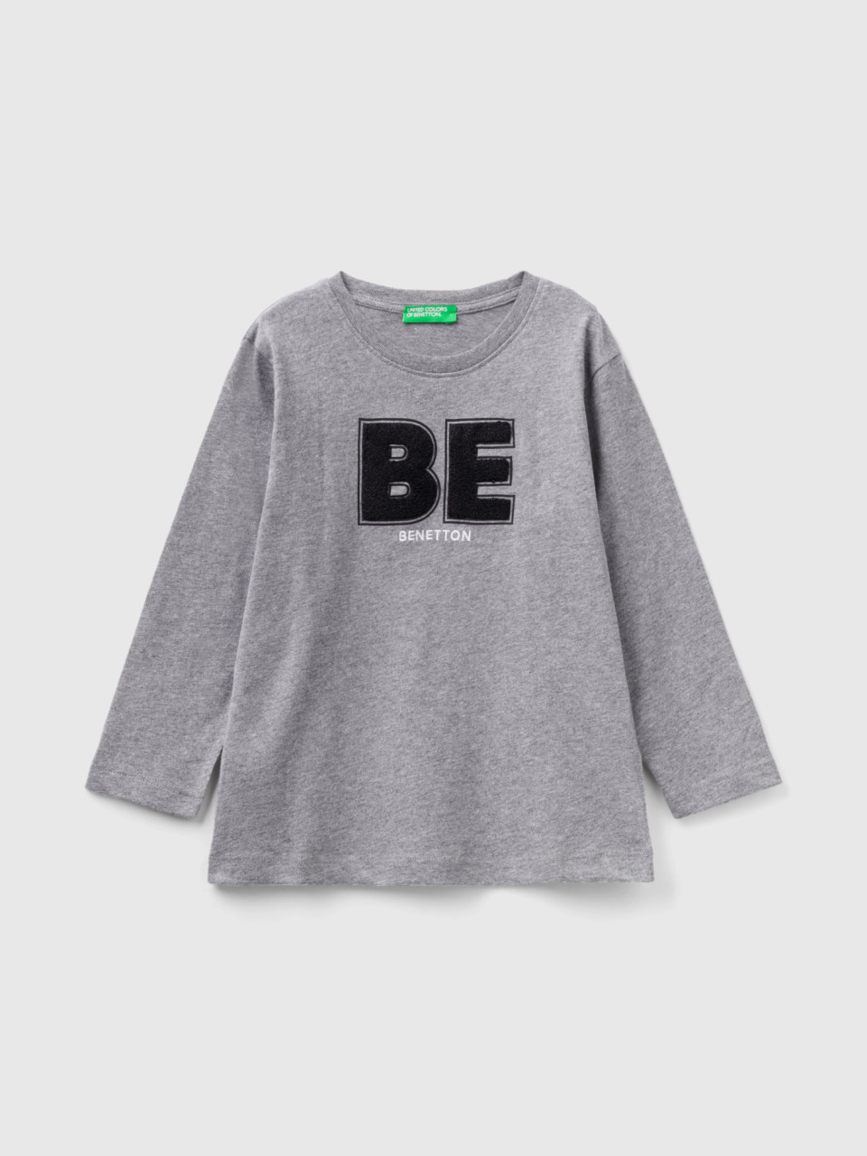 Benetton, T-shirt With Terry Embroidery, Dark Gray, Kids