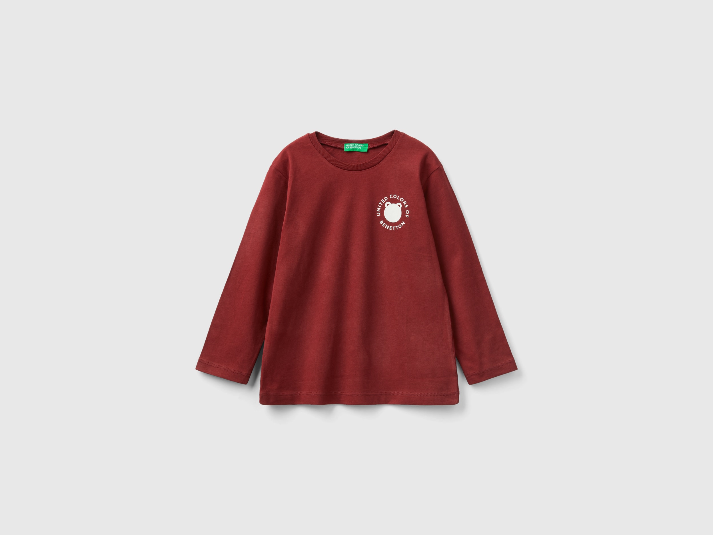 Benetton, Crew Neck T-shirt In Warm Organic Cotton, size 12-18, Burgundy, Kids
