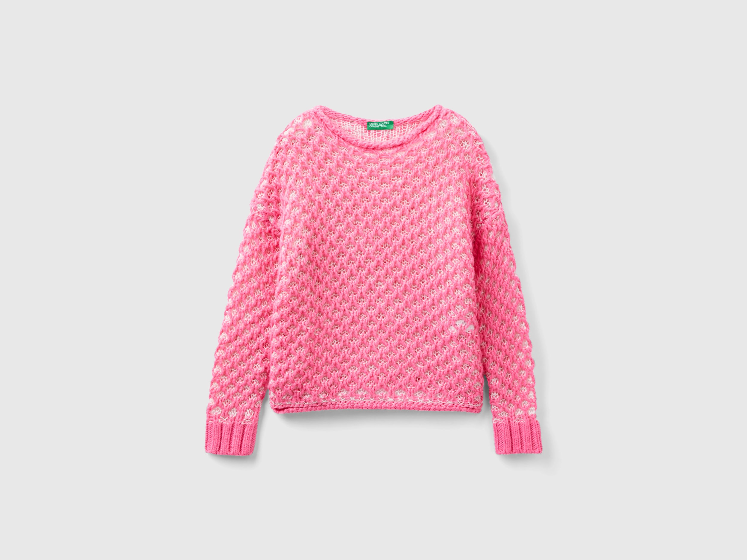 Benetton, Sweater With Jacquard Mesh, size S, Pink, Kids