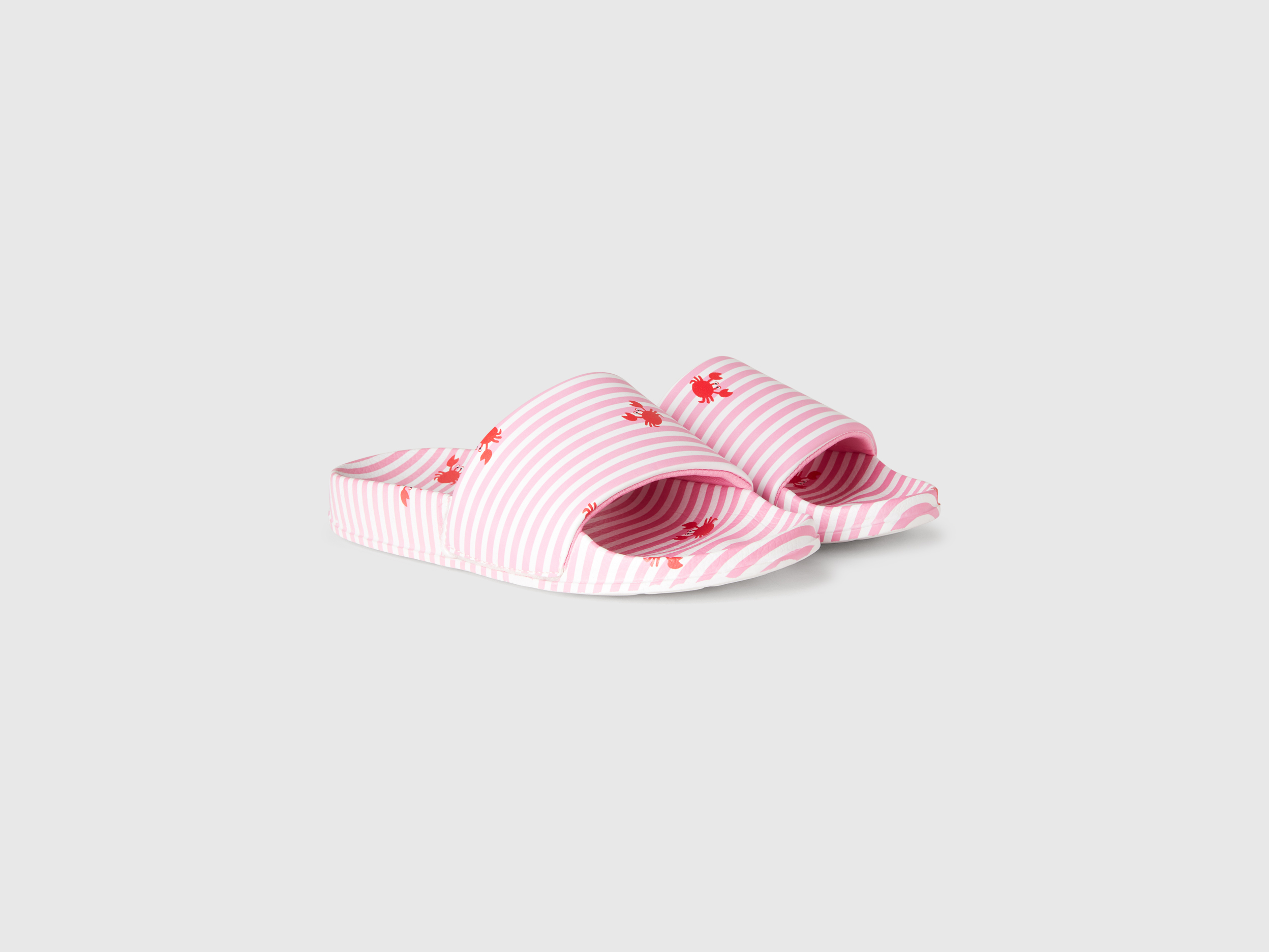 Benetton, Παντόφλες Με Ροζ Ριγέ Και Καβούρια, size 37, Ροζ, Παιδικά φωτογραφία