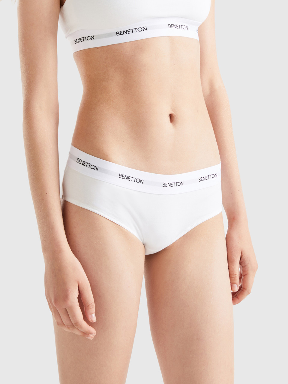 Benetton, High-rise Underwear In Organic Cotton, White, Women