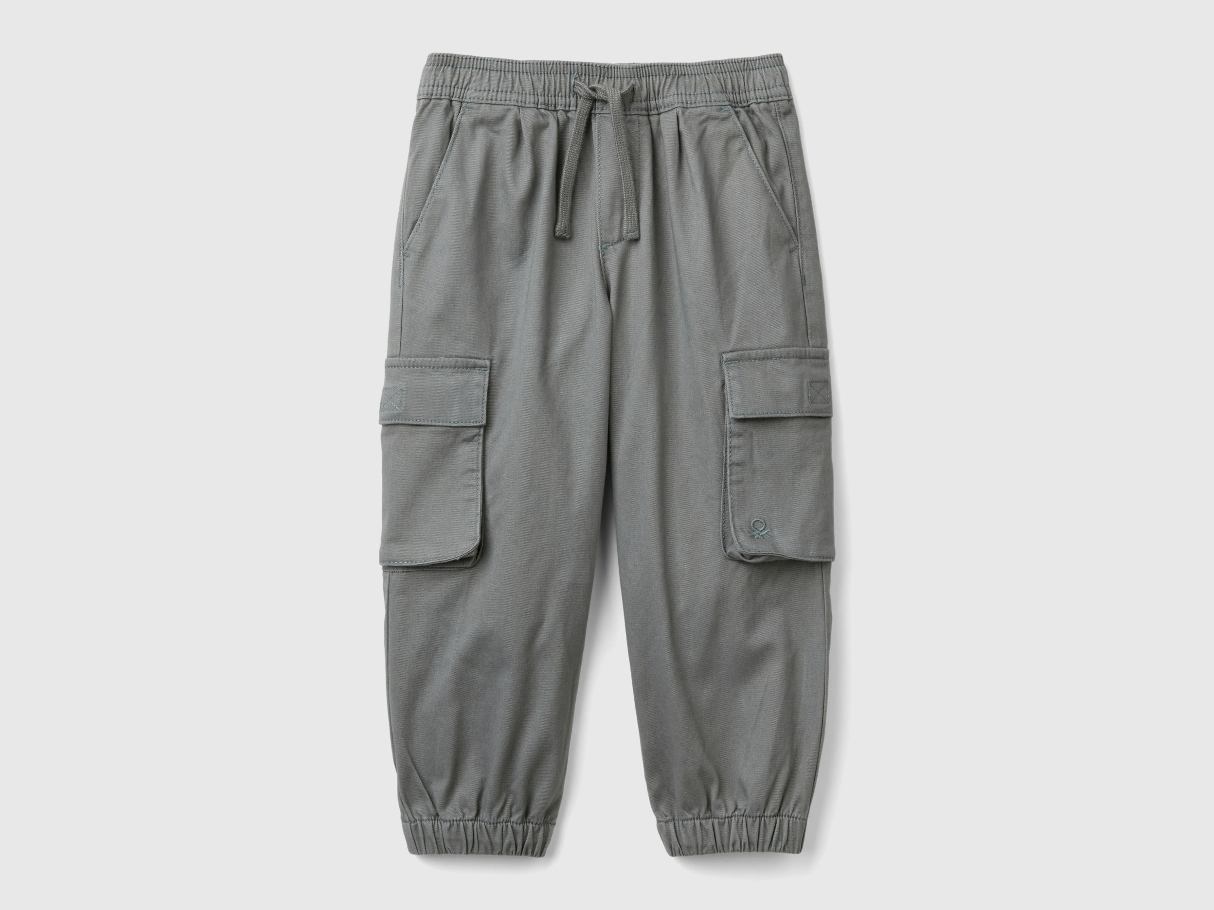 Benetton, Pantaloni Cargo Con Coulisse, Grigio Scuro, Bambini