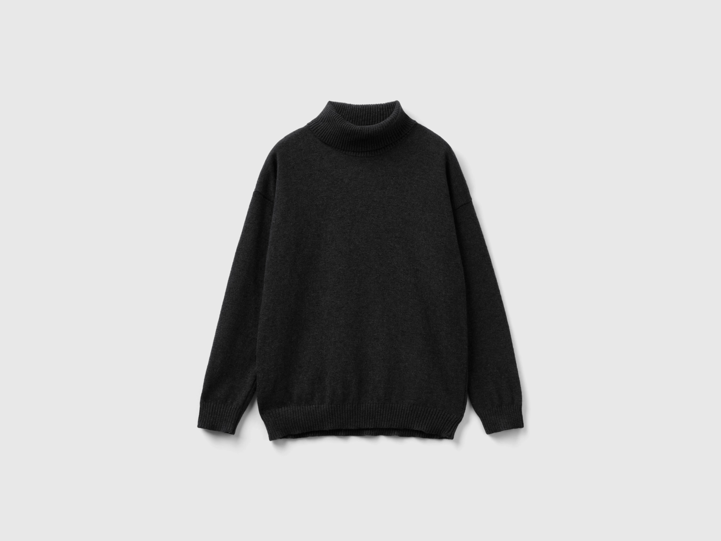 Benetton, Turtleneck Sweater In Cashmere And Wool Blend, size S, Black, Kids