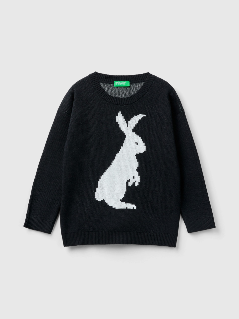 Benetton, Sweater With Bunny Design, Black, Kids