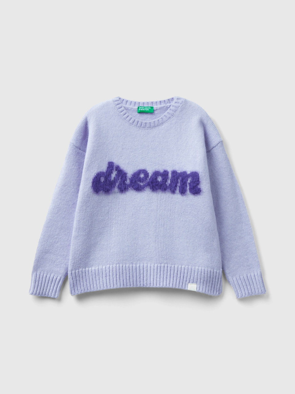 Benetton, Boxy Fit Sweater With Writing, Lilac, Kids