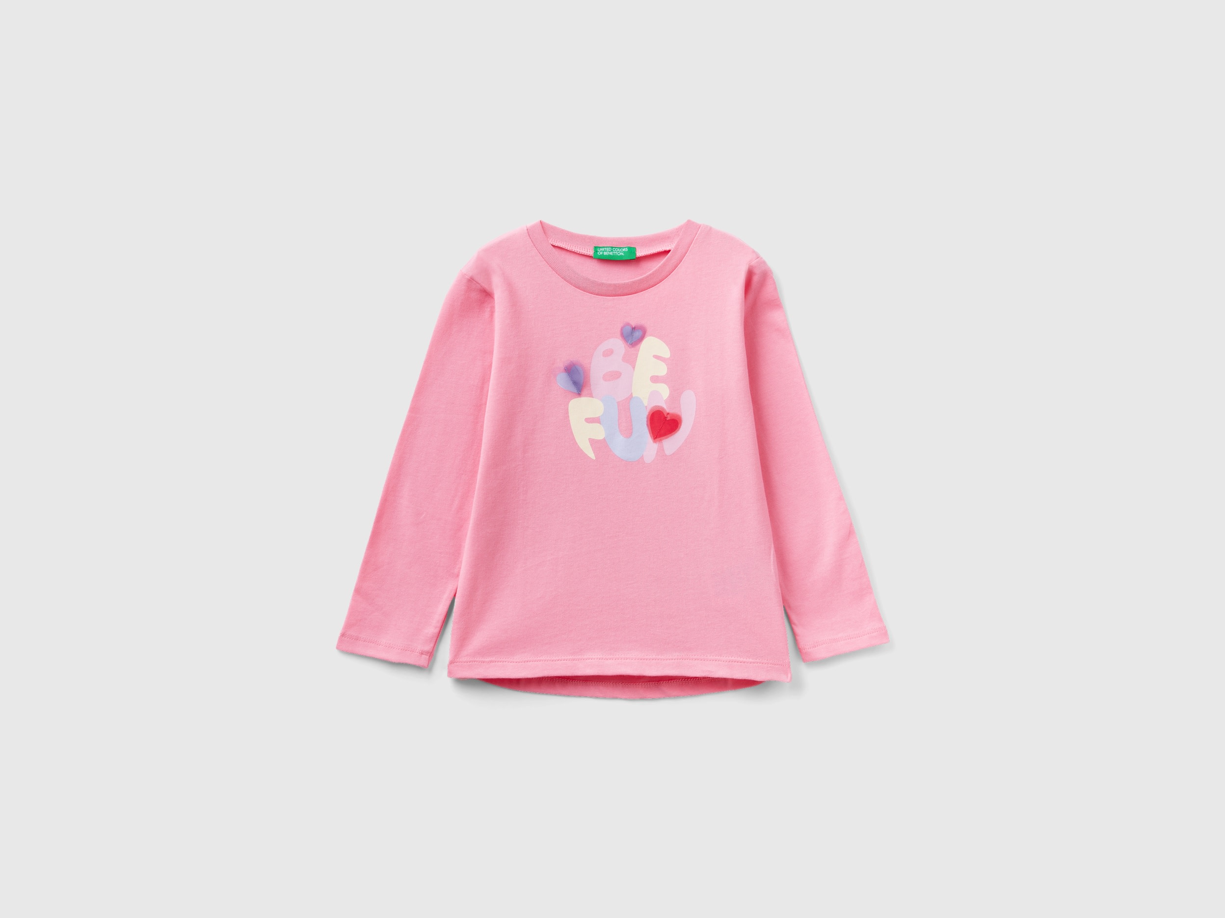 Benetton, Long Sleeve T-shirt With Print, size 3-4, Pink, Kids