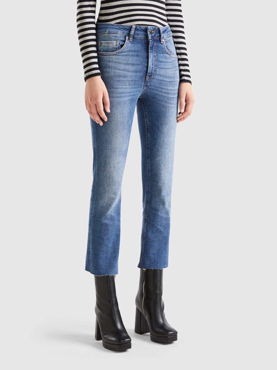 Benetton, Five-pocket-jeans Mit Cropped-länge, Blau, female