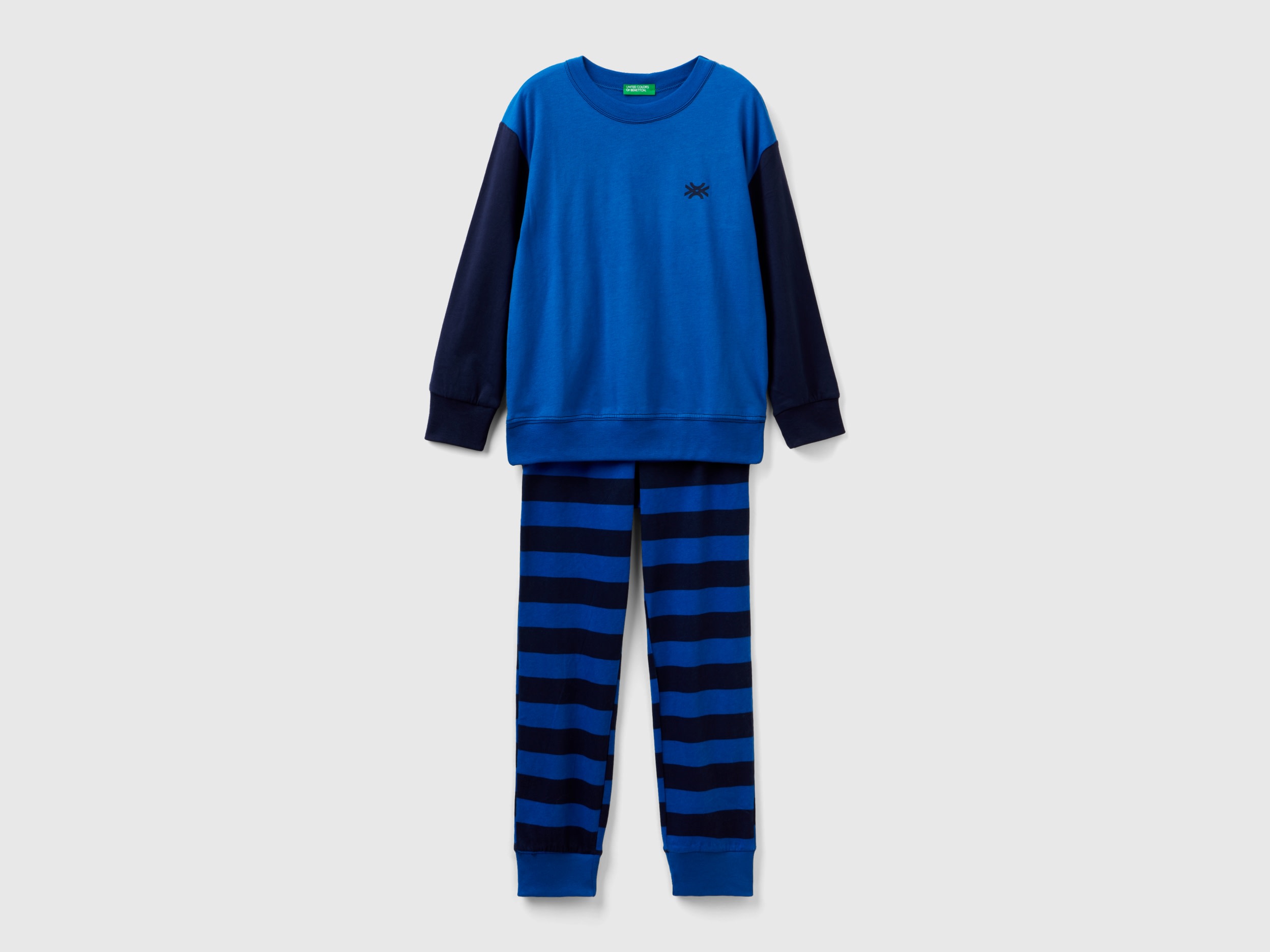 Benetton, Pyjamas With Camouflage Bottoms, size 2XL, Bright Blue, Kids