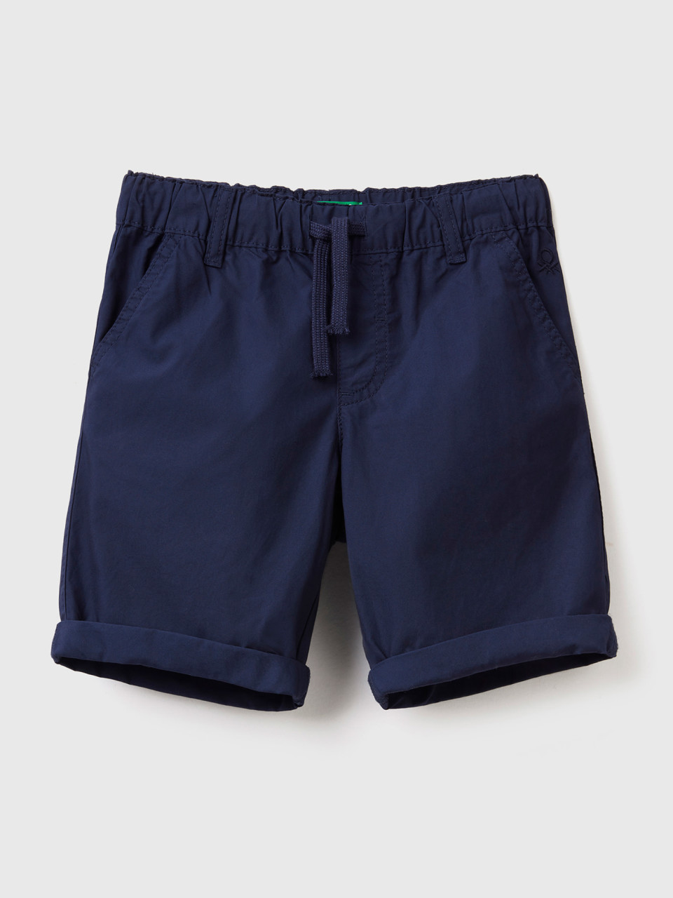 Benetton, 100% Cotton Shorts With Drawstring, Dark Blue, Kids